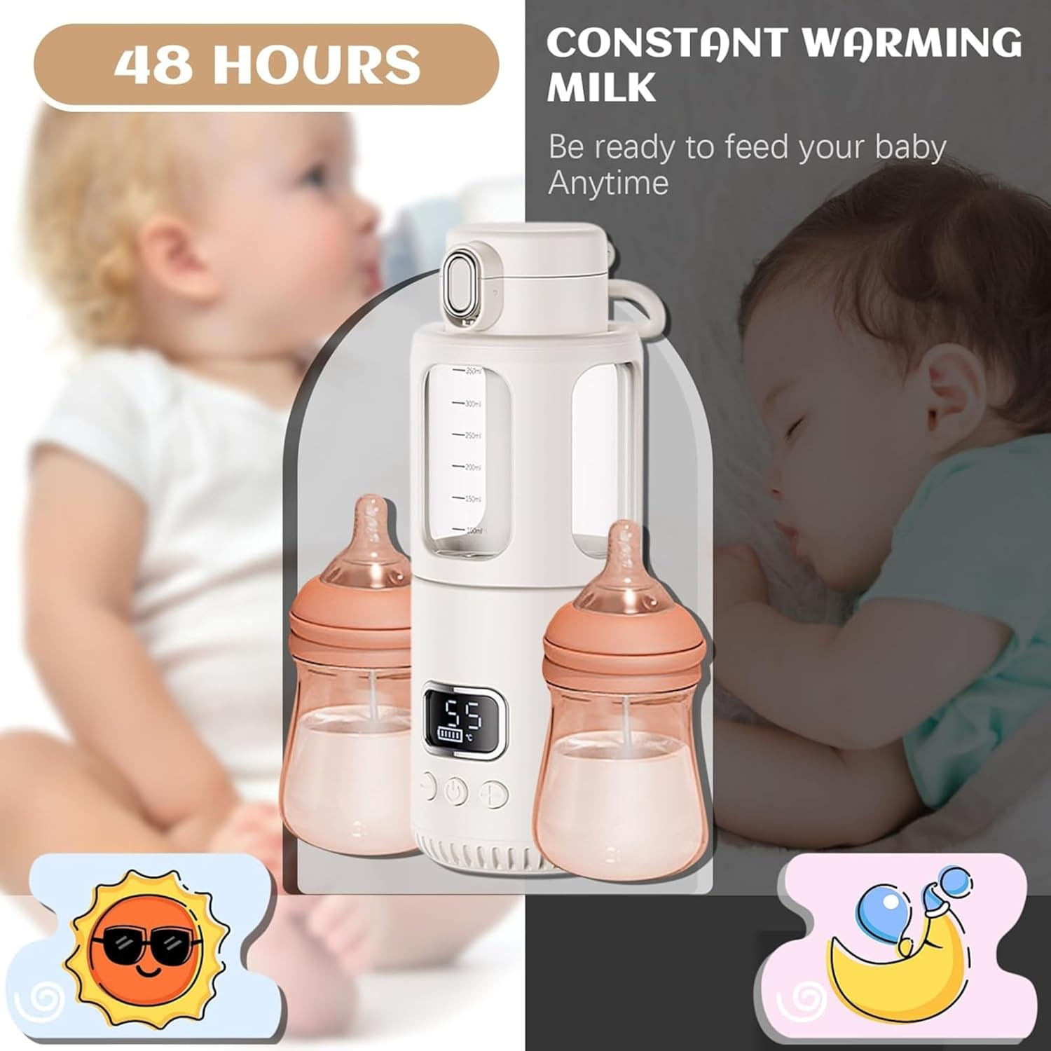 Temperature Control Milk Warmer,Portable Heating Cup with LCD Display 37&deg;C-55&deg;C Water Warmer for Instant Breastmilk, Formula with 350ML Big Capacity image number 4