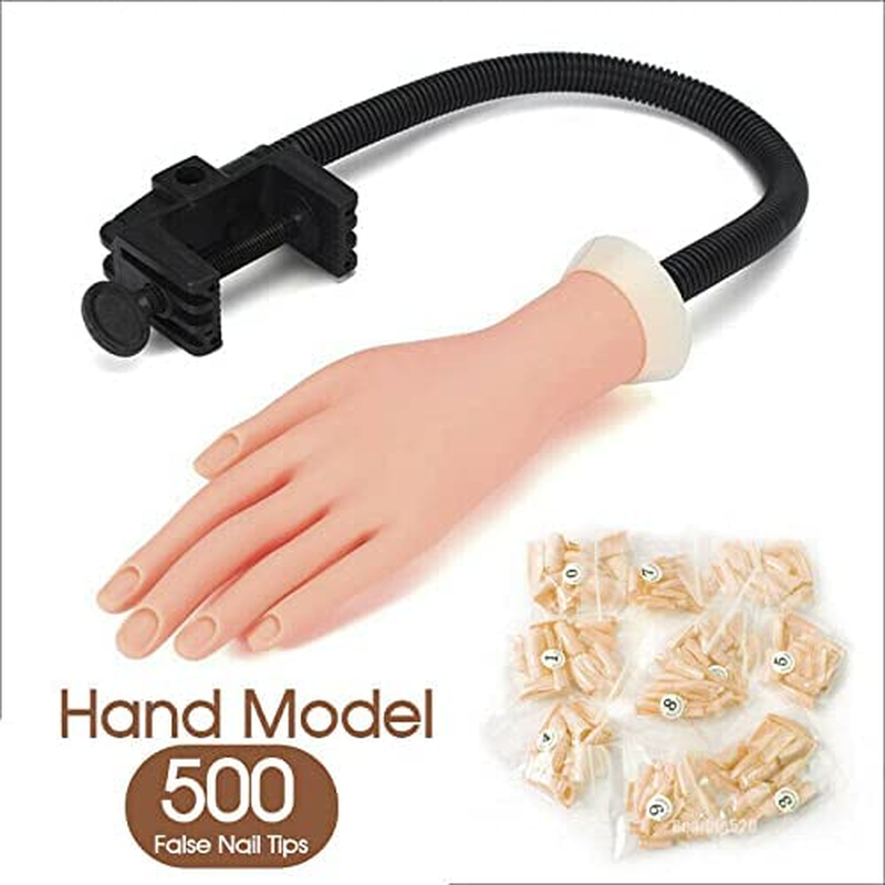 Flexible Nail Art Practice Training Model Trainer Hand Refit Replace Tip (Nail Trainer B + 500 False Nail Tips) image number 3