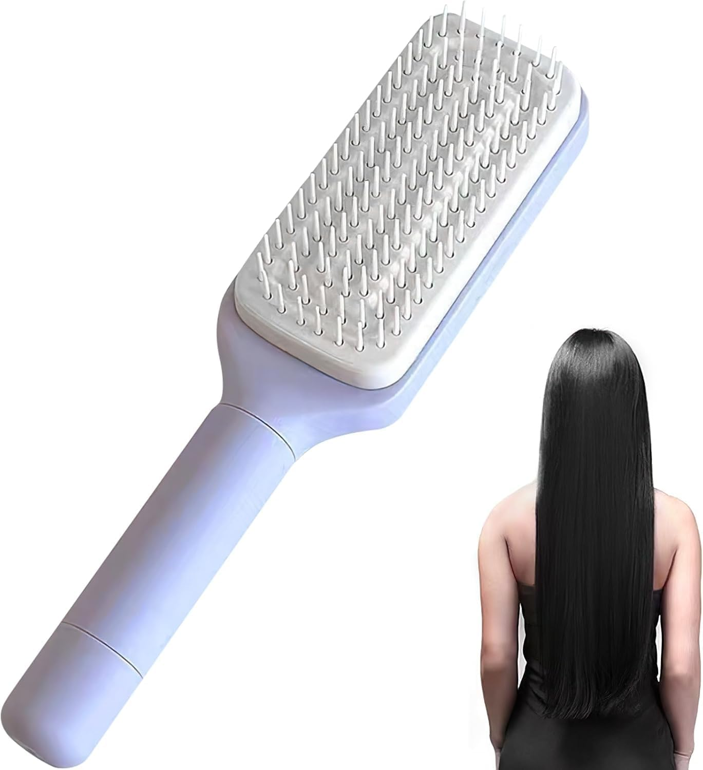 WADY Self Cleaning Hair Brush with Retractable Bristles,Tangle-Free & Anti-Static Hairbrush for All Hair Types, Frizz-Free Women'S Brush, Easy to Clean (Purple)