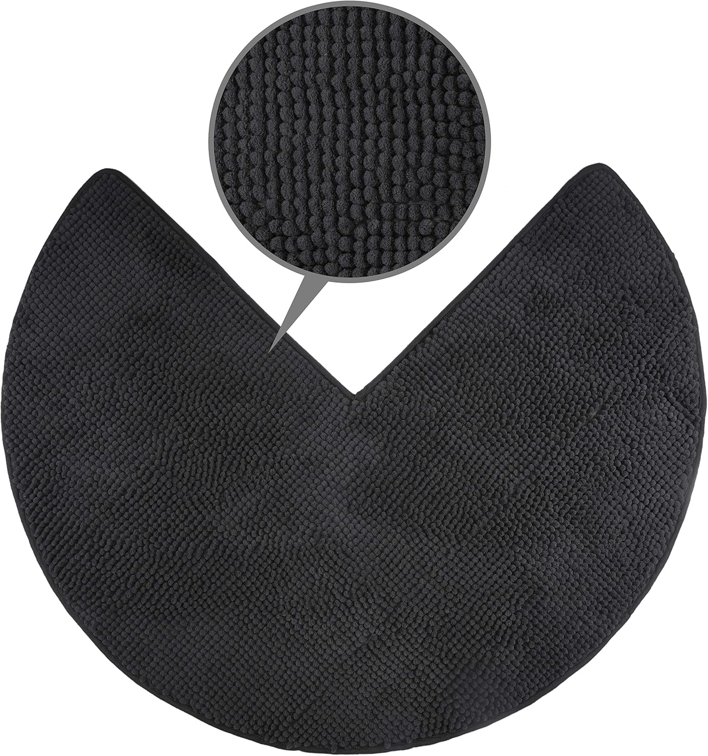 Fluffy&reg; Bath Mat for Corner Showers, Made of Chenille, with Non-Slip Bottom (Round | Inner Dimensions 45 X 45 Cm, Grey)