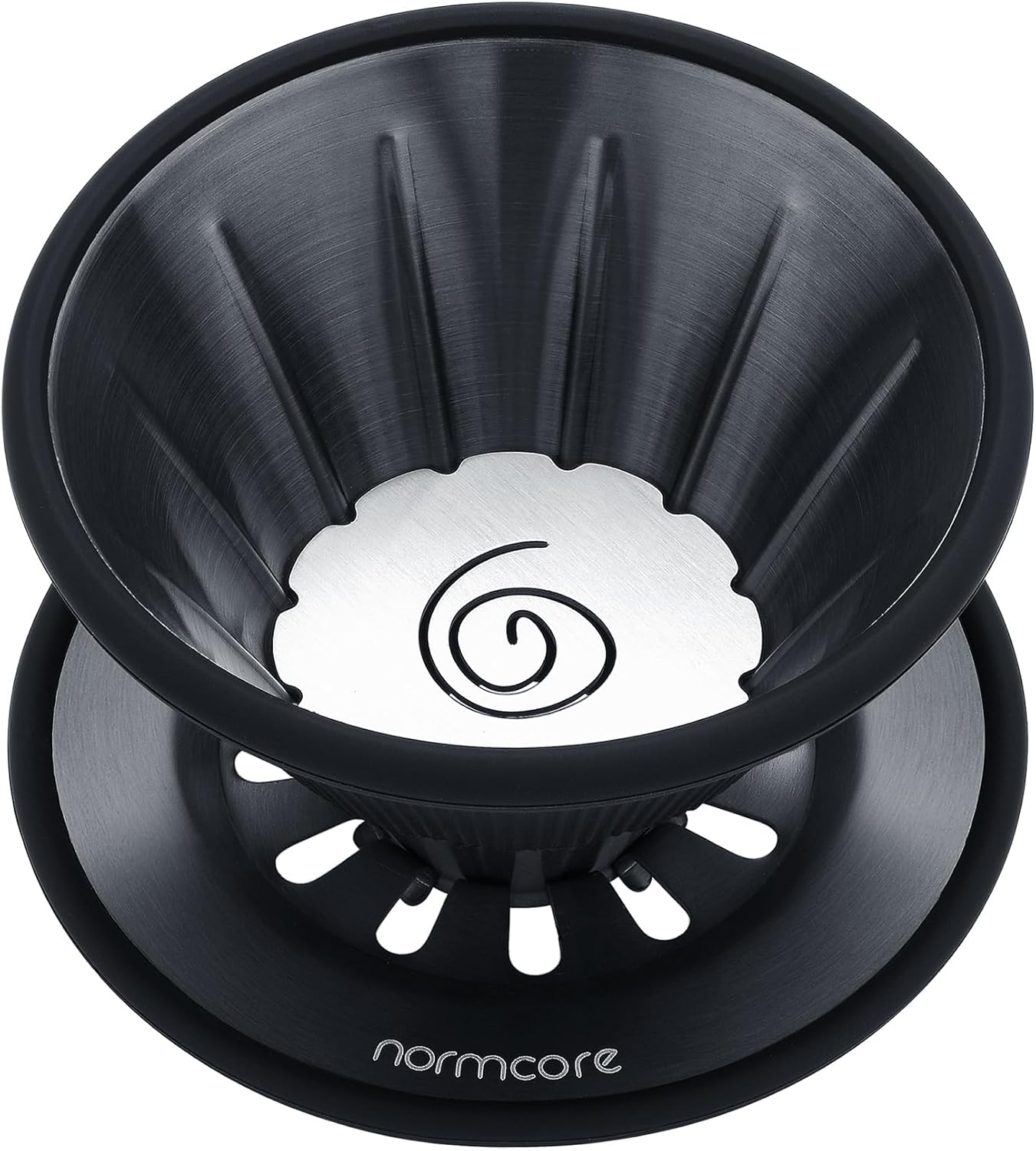 Normcore 2-In-1 Pour over Coffee Dripper, Brews 1-2 Cups Coffee Brewer, Use V60 and Wave Filter Paper Brewer, Titanium Coated 304 Stainless Steel, Black