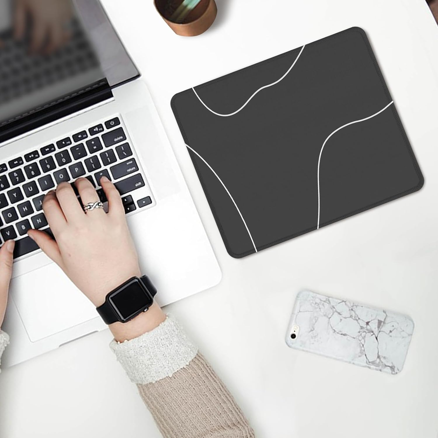 Square Aesthetic Cute Heart Mouse Pad Office Home Personalized Mouse Mat Waterproof Mouse Pad Non-Slip Rubber Base Computer Mouse Pads for Wireless Mouse,Black（Line） image number 5