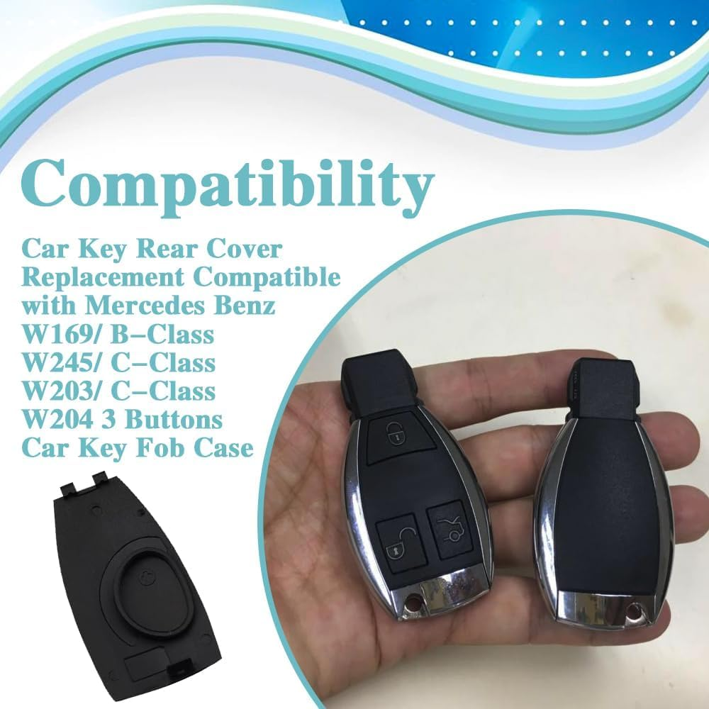 Car Key Rear Cover Replacement, Key Fob Cover, Car Accessories Key Shell Case Compatible with Mercedes Benz B/C/E-Class W204 3 Buttons image number 5