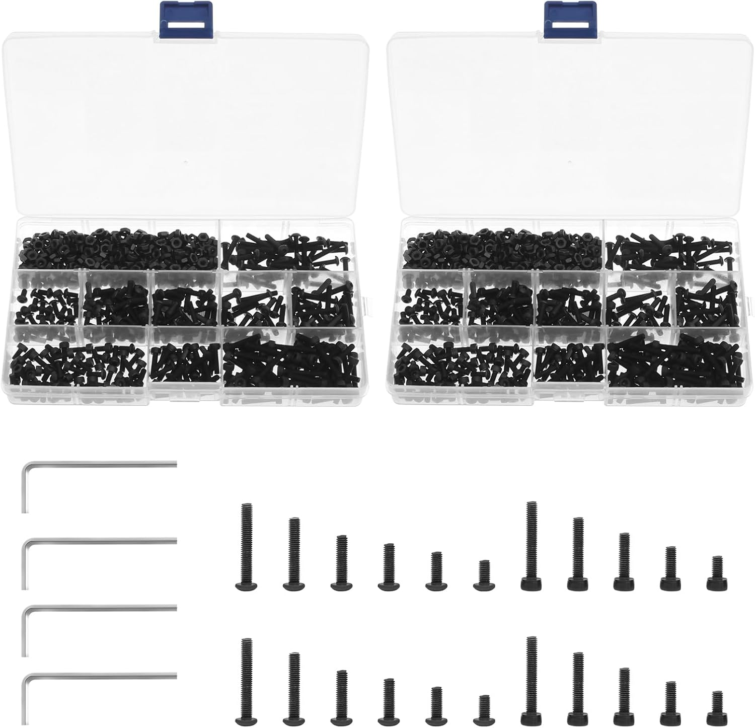 670Pcs M3 Screw Assortment Kit Black M3 Countersunk Flat Head Hex Socket Cap Screws Button Head Socket Cap Screw Bolts Nuts Assortment Kit with 2 Wrenches 1 Storage Box (1Pc)