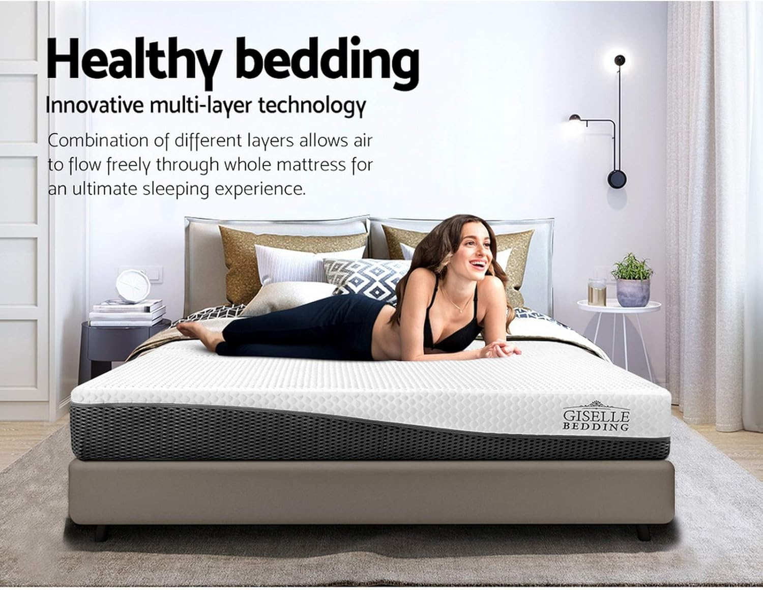 Giselle Bedding Single Mattress, Memory Foam Mattresses Floor Mat for Bedroom High Density Firm Feel Pressure Relief Cooling Technology, 21Cm Thickness Cool Gel Non Spring Bed