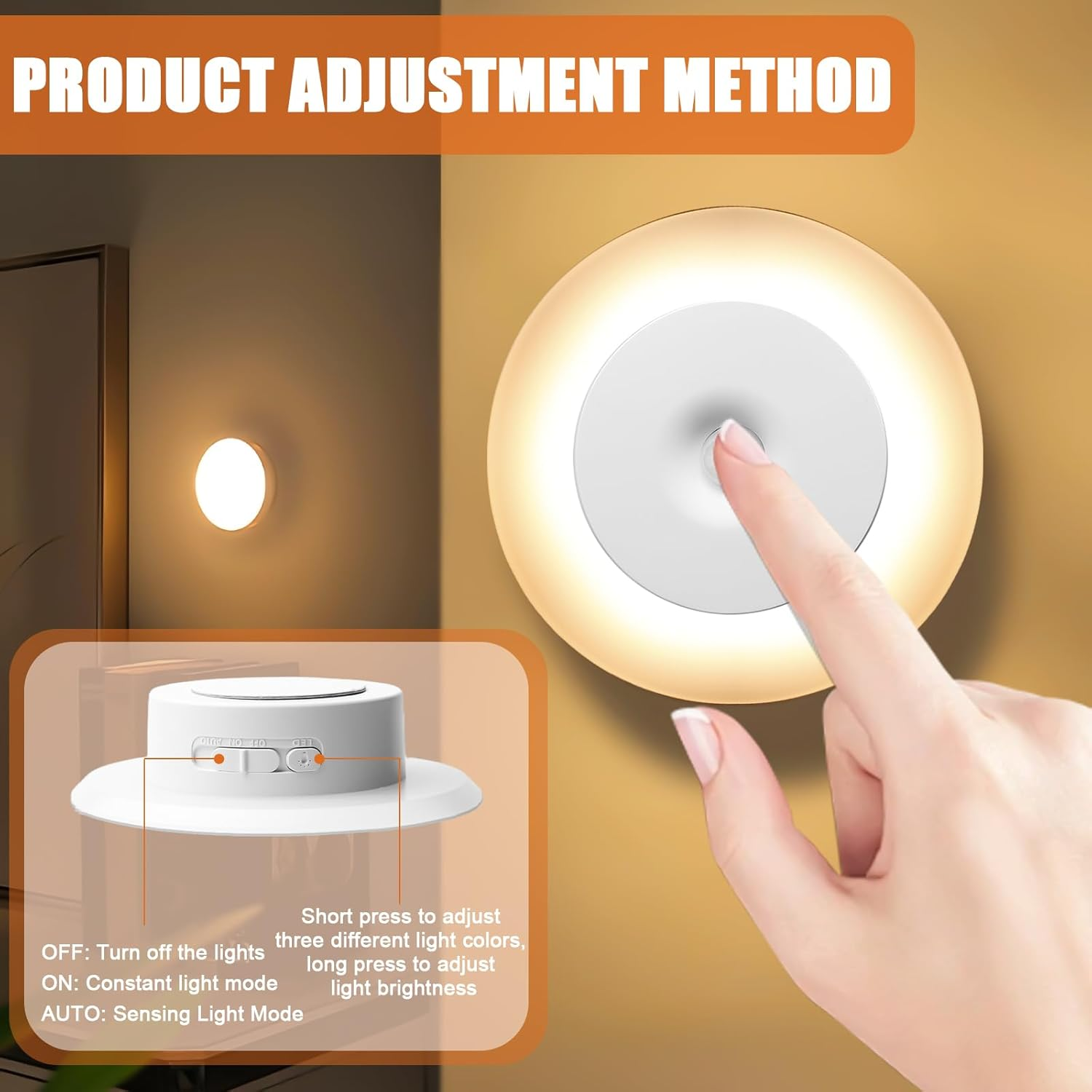Pack of 4 Night Lights with Motion Sensor, 3 Colour Temperatures Children Continuously Dimmable, Magnetic Rechargeable Night Light, Twilight Sensor, LED Night Light Children for Bedroom, Hallway image number 1