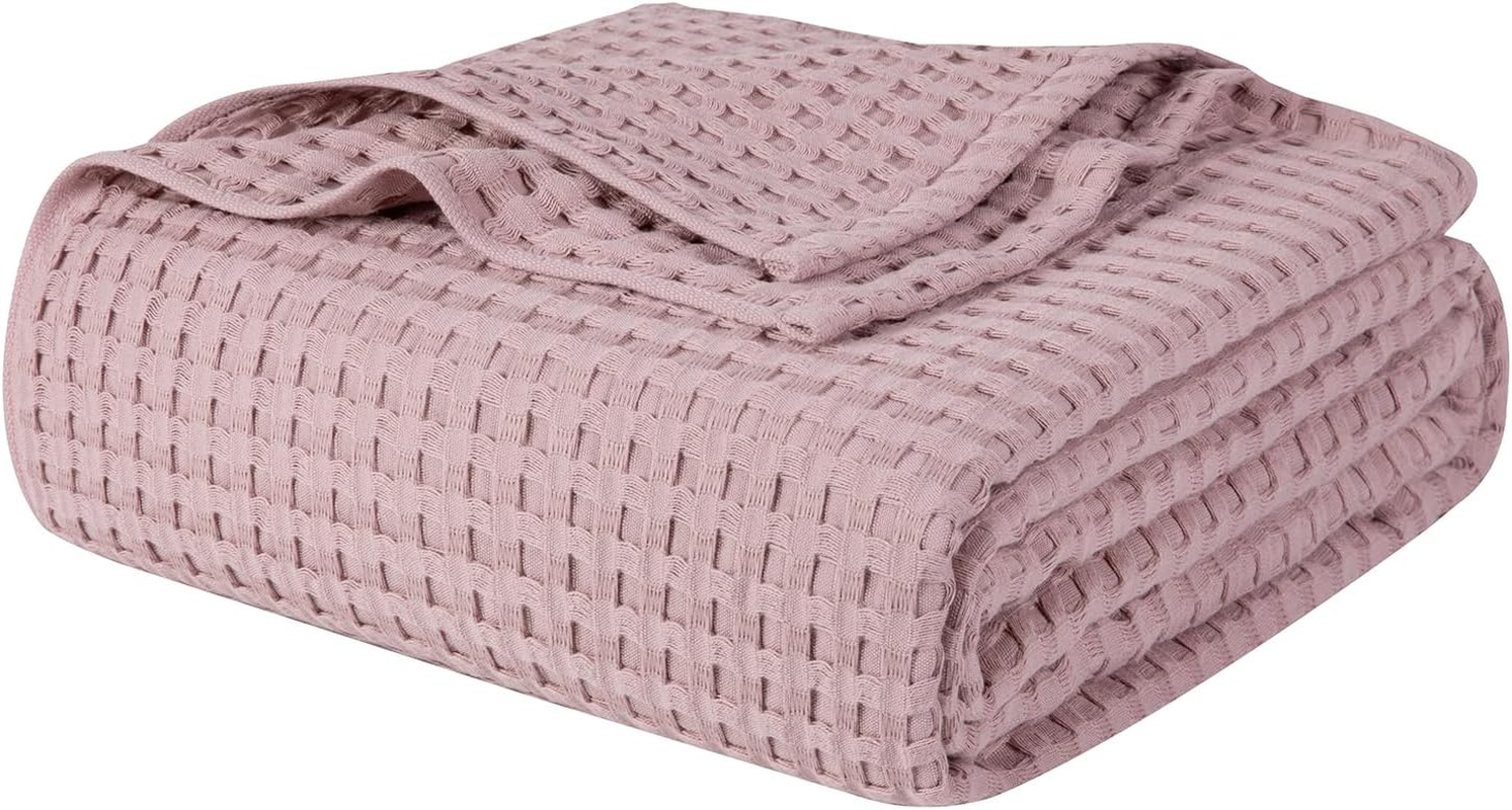 100% Cotton Blanket, Waffle Weave Blanket for Bed and Sofa, Breathable and Soft, 350GSM Premium Cotton, White, 127X152Cm