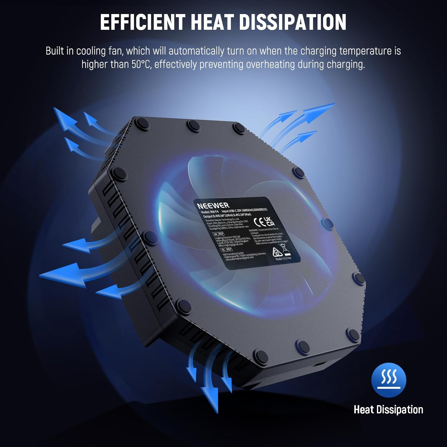 NEEWER NP-F970 4 Channel Charger for NP-F550 NP-F750 Camcorder Camera Battery, 100W PD Fast Charging NPF Battery Charger with OLED Display & 100W USB C to USB C Fast Charging Cable, NW-F4 image number 5