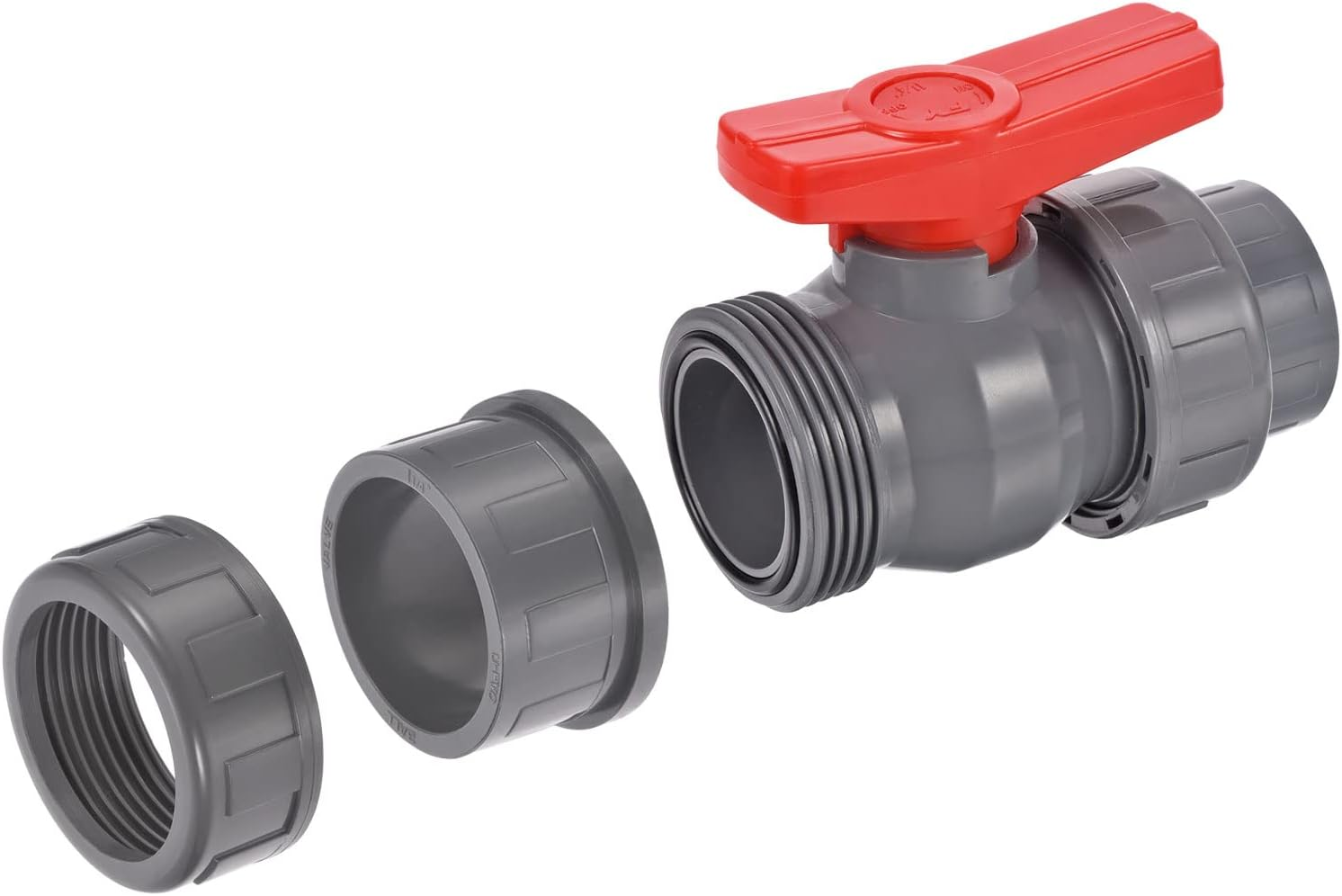 Uxcell 40Mm ID Double Union Ball Valve, 1 Pack PVC Socket Type Shut-Off Valve Switch for Water Flow Control, Gray image number 1