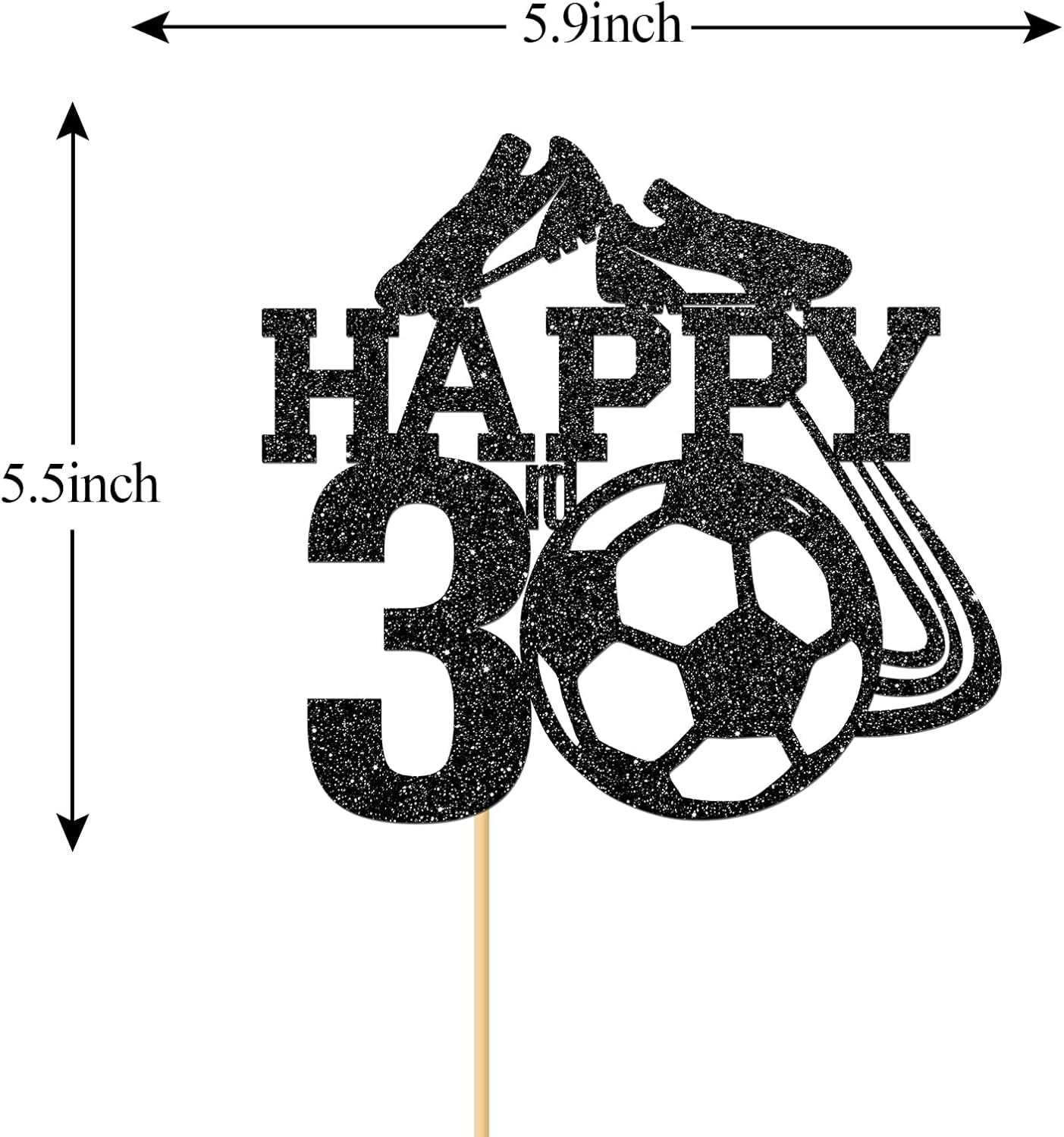 Monmon & Craft Soccer 3Rd Birthday Cake Topper/Sport Theme Soccer Ball Cake Docer/Soccer Player Boy 3Rd Birthday Party Decorations - Black Glitter
