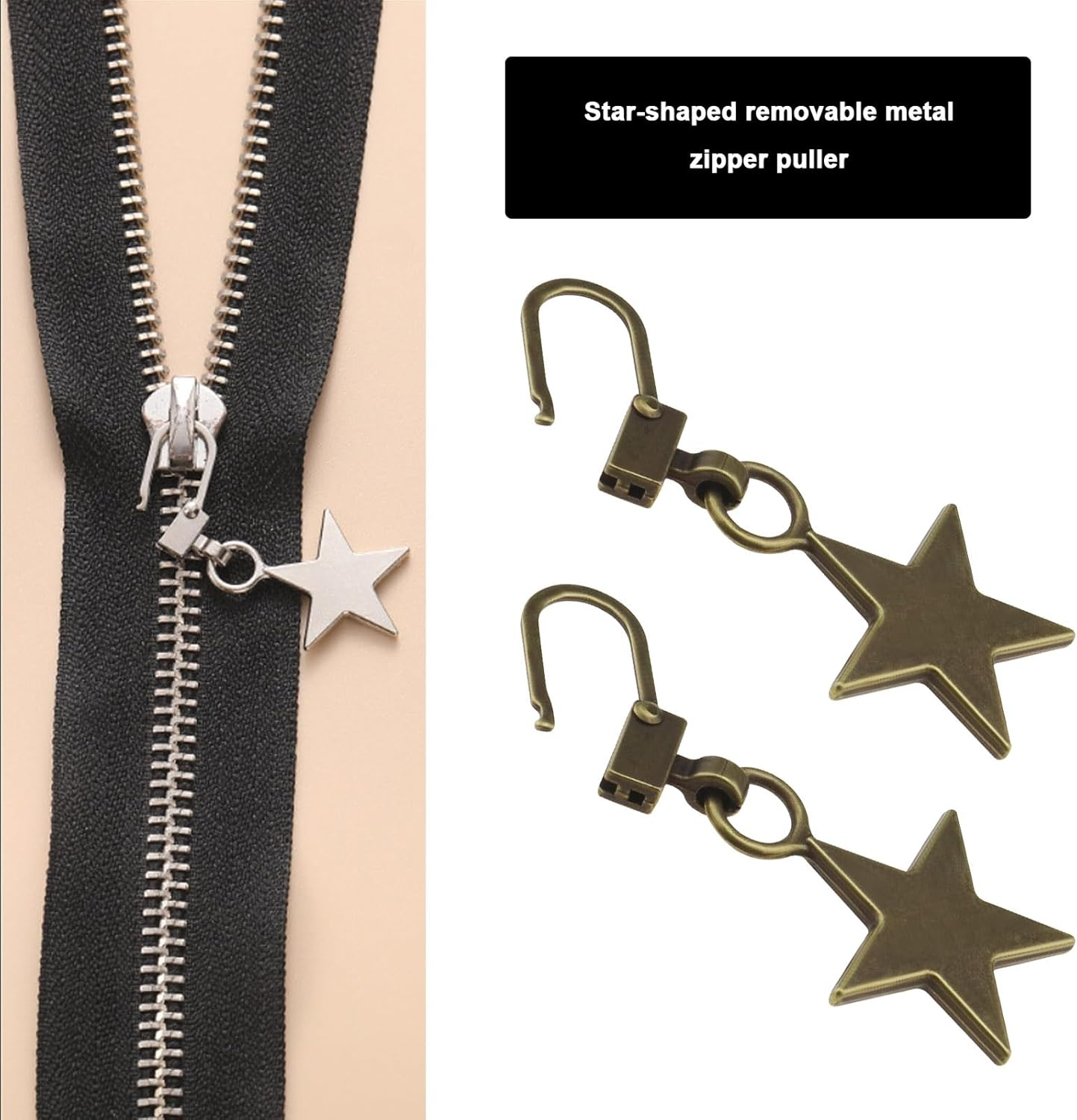Emsea 20PCS Five-Pointed Star Shaped Zipper Pulls Metal Zipper Pulls Replacement Detachable Zip Pulls for Clothing Handbags Purses Jackets
