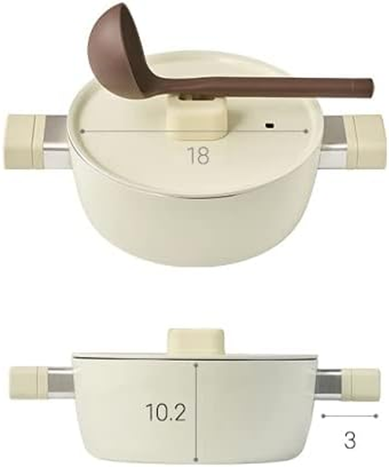 Dr. House Rumi Pot, 7.1 Inches (18 Cm), Ivory with Lid, Both Handed Pot, Induction Compatible, All Heat Sources, Ceramic, Made in Korea image number 3