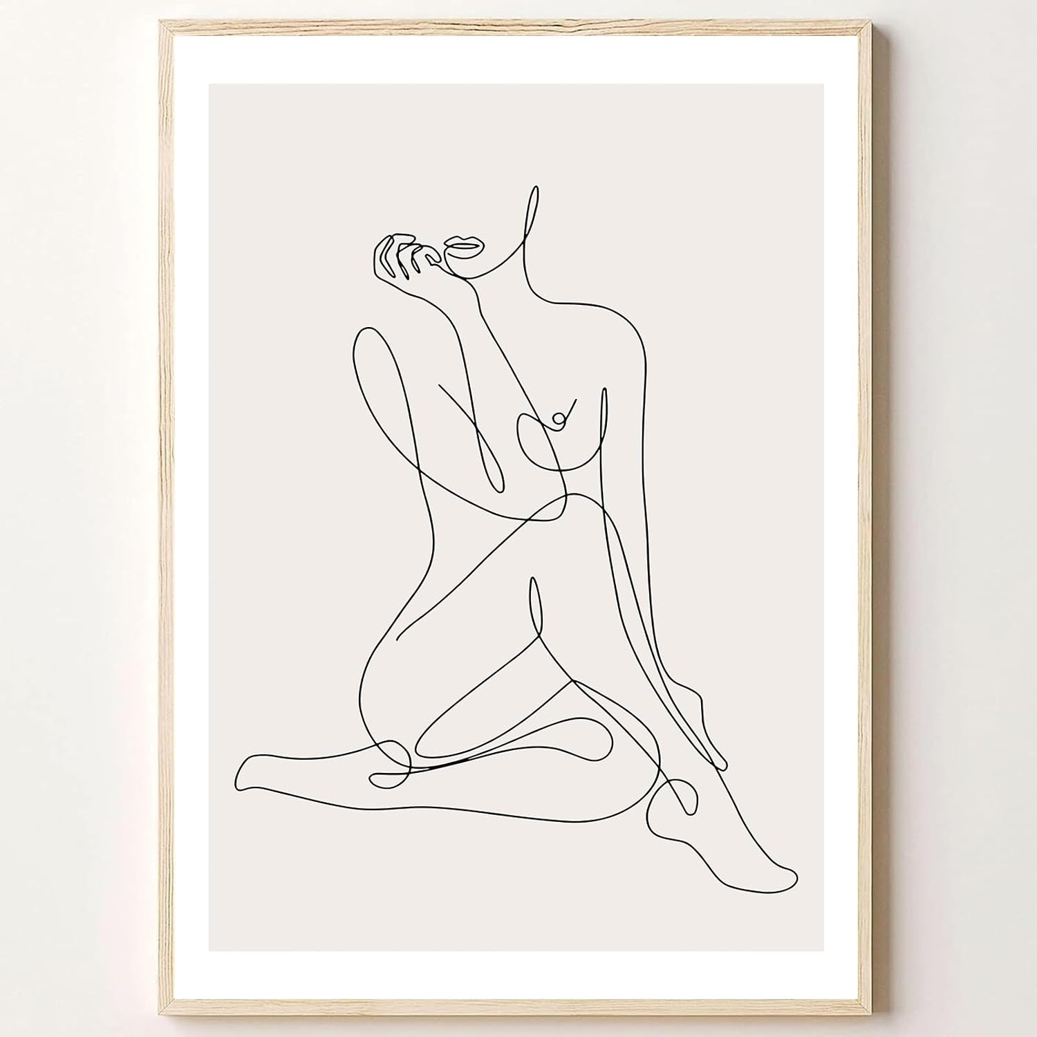 Woman Line Drawing Art Print Minimalist Feminine Line Wall Art Female Body Print Poster Modern Body Line Art Minimalist Abstract Prints Black White and Beige Poster for Bedroom16X24In No Frame