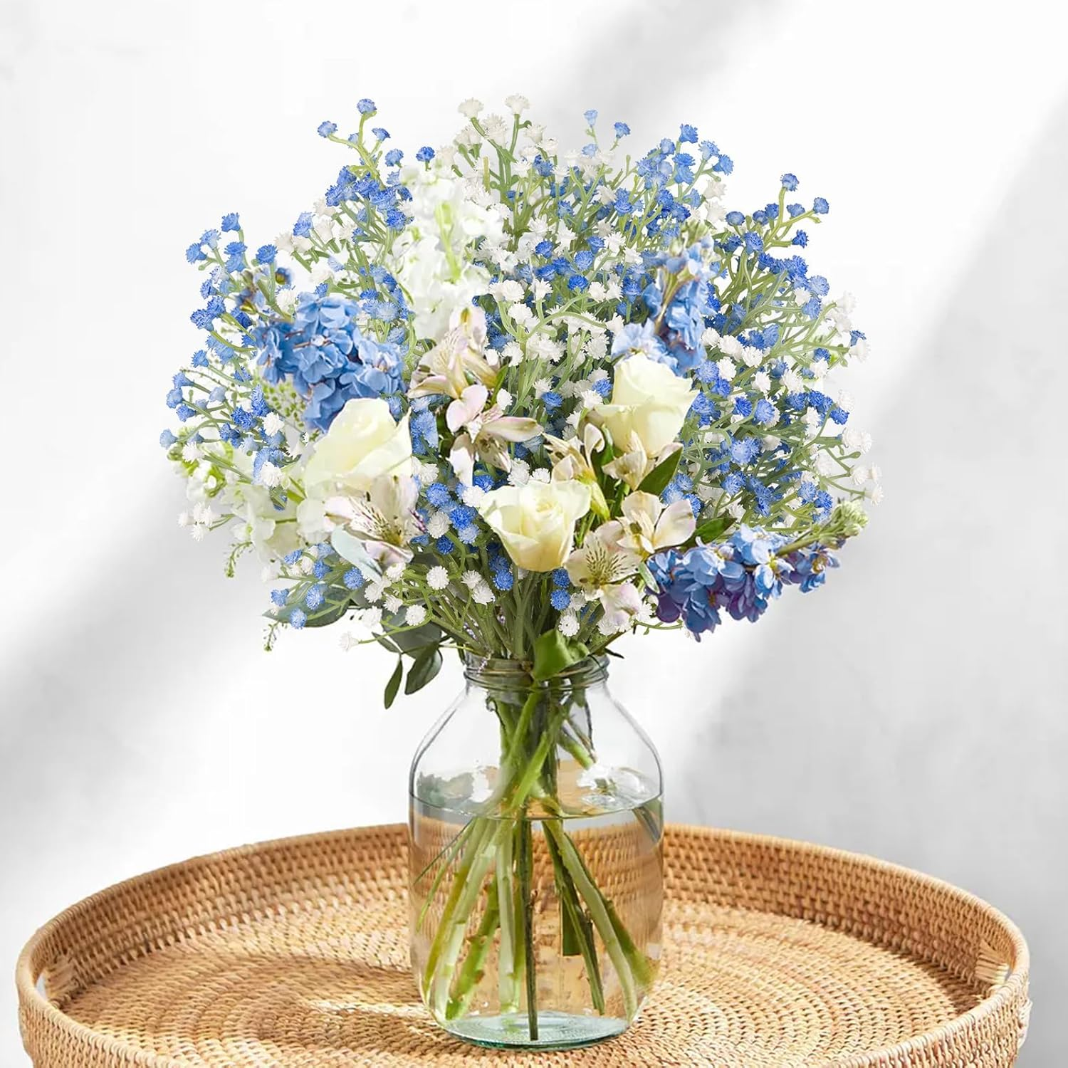 10Pcs Artificial Breath Flowers Fake Real Touch Flowers for Wedding DIY Wreath Table Centerpieces Floral Arrangement Home Decor(White&Blue) image number 2