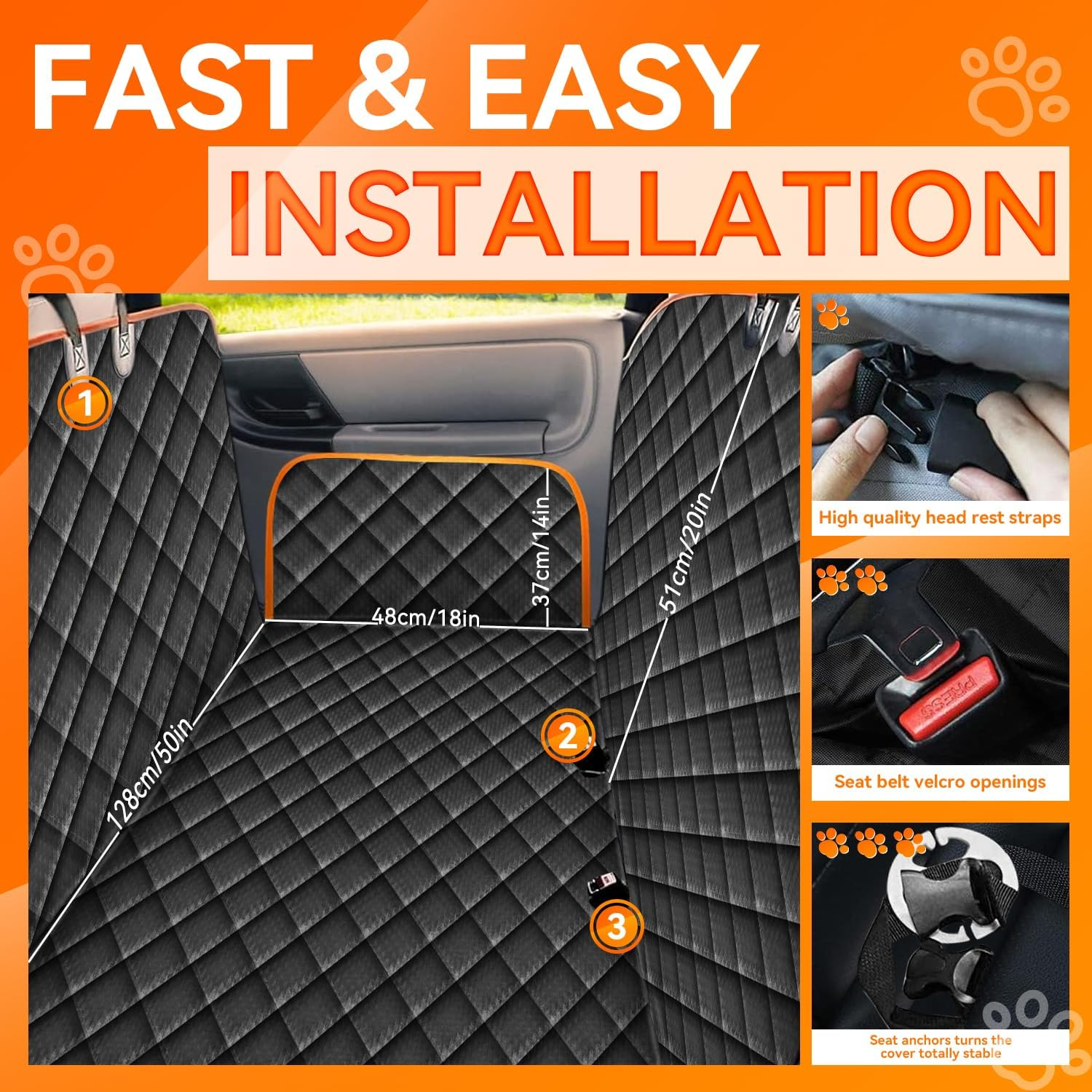 Dog Car Protector, Car Seat Cover, Waterproof Pet Seat Cover Protector for Car, Dog Car Seat Protector for Back Seat, Dog Cover Seat Compatible with Tesla Model 3, Truck＆Suv image number 6