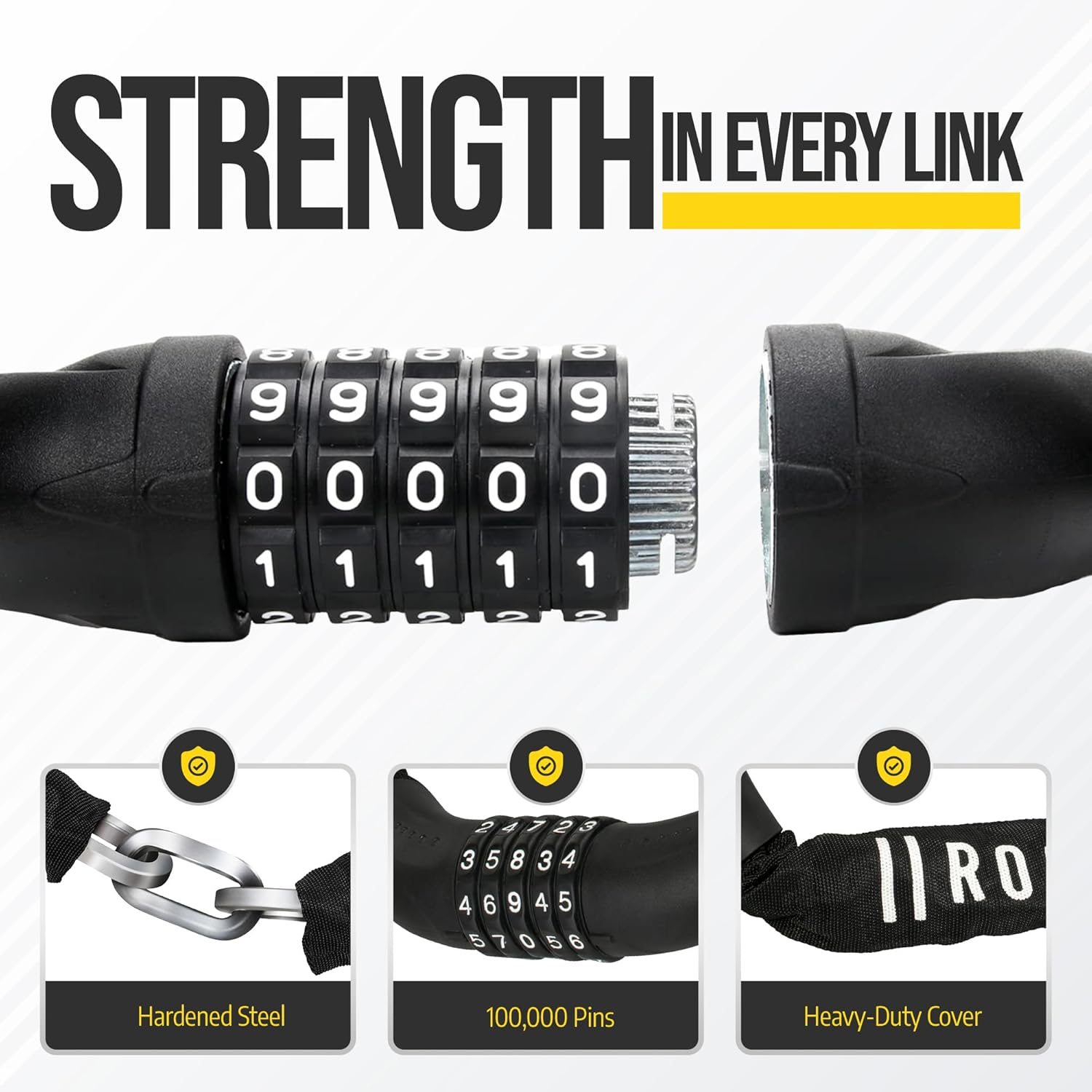 Roama 6 Mm Combination Bike Chain Lock 120 Cm Chain, Built-In Combination Lock Security, Heavy Duty Steel Links, Extra Long Length, Anti-Theft Bike Lock for Electric, Road, Dirt, Off-Road Bicycles image number 6