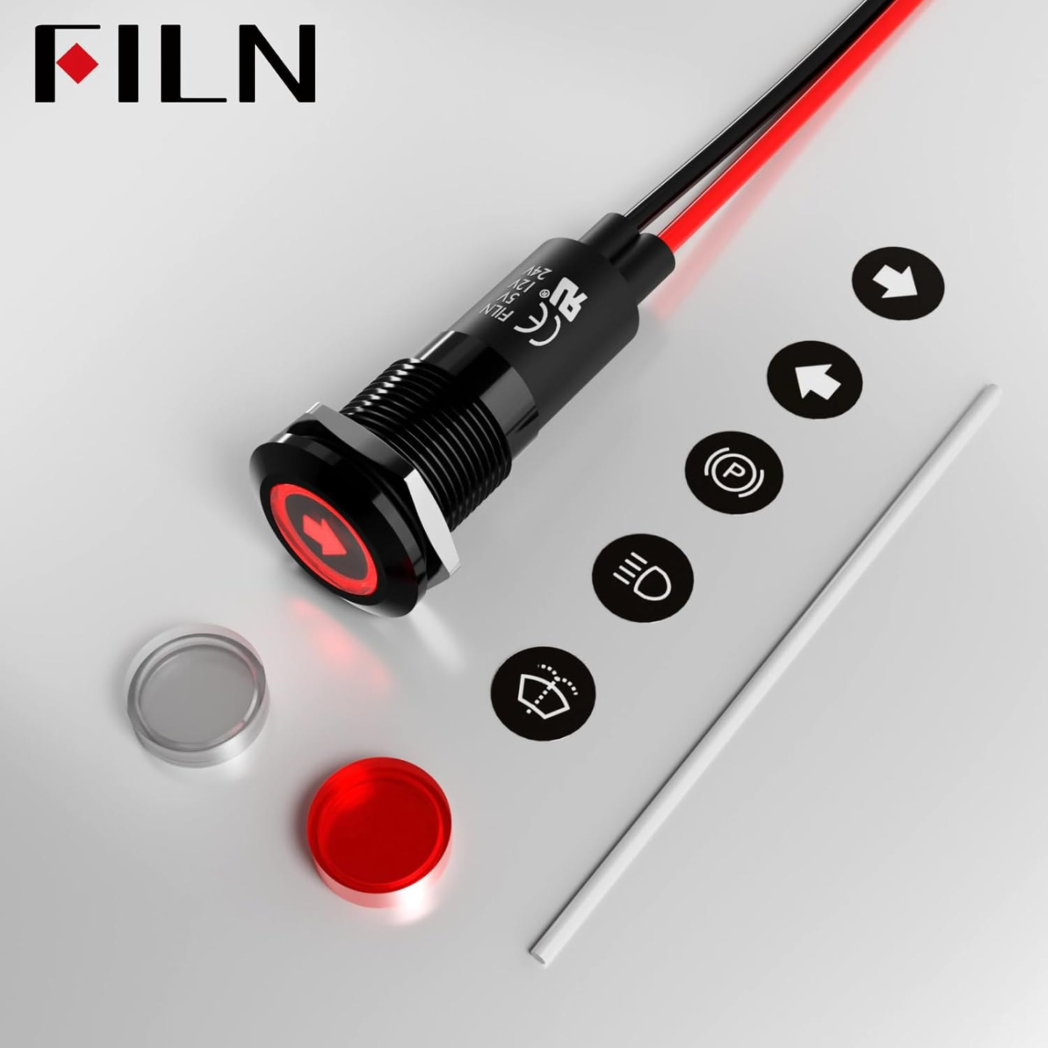 2PCS LED Indicator Lights Includes 180 Replacement Symbols 12V 24V 12Mm Mounting Holes IP67 Waterproof Metal Pilot Lights for Cars Boats Industrial Panels Dashboards(Red LED Light) image number 4