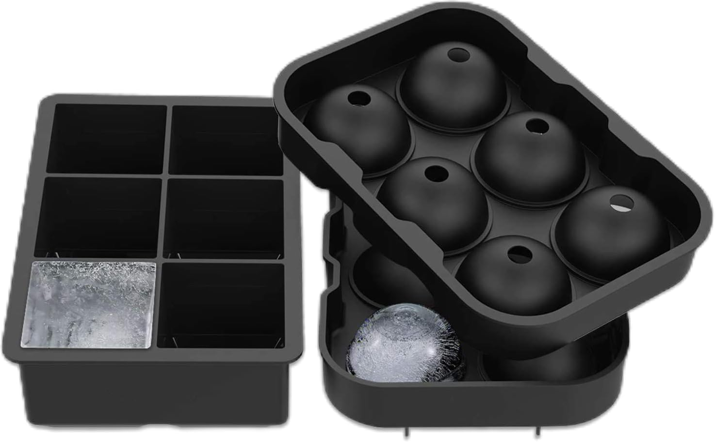 Ice Cube Trays (Set of 2), Reusable & BPA Free Silicone Sphere 6 Giant Ice Ball Cube Maker Use for Kids with Candy Pudding Jelly Milk Juice Chocolate Mold or Cocktails Whiskey Particles,Black image number 5