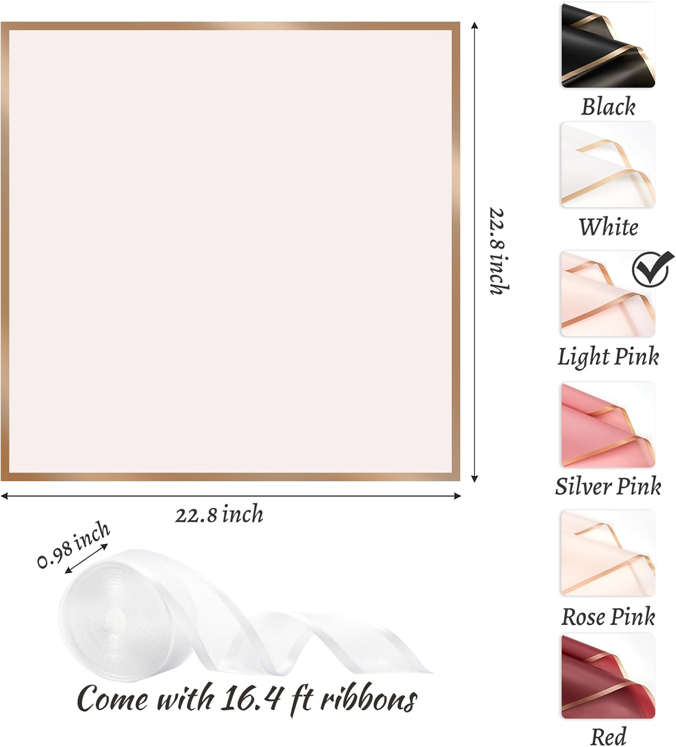 ZORRITA 20 Sheets Flower Wrapping Paper, Waterproof Bouquet Wrapping Paper with Ribbons Floral Paper for Florist Supplies, 22.8 X 22.8 Inch (Pink) image number 2