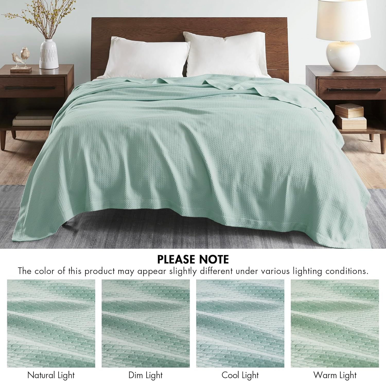 Madison Park Soft Certified 100% Egyptian Cotton Breathable Cozy Blanket, Premium Waffle Knit Classic Design, Luxury All Season Lightweight Cover for Bed, Couch and Sofa, Seafoam Twin(66"X90") image number 1