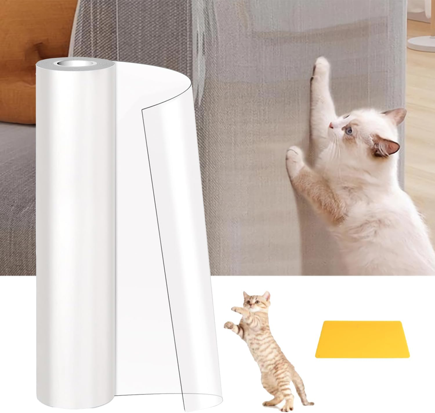 Scratch Protection Cat Tape, 20 Cm X 500 Cm Sofa Scratch Protection Pad with Self-Adhesive, Scratching Pads for Cats with Self-Adhesive Cat Scratch Protection Film, Furniture Protection, Scratch Pads