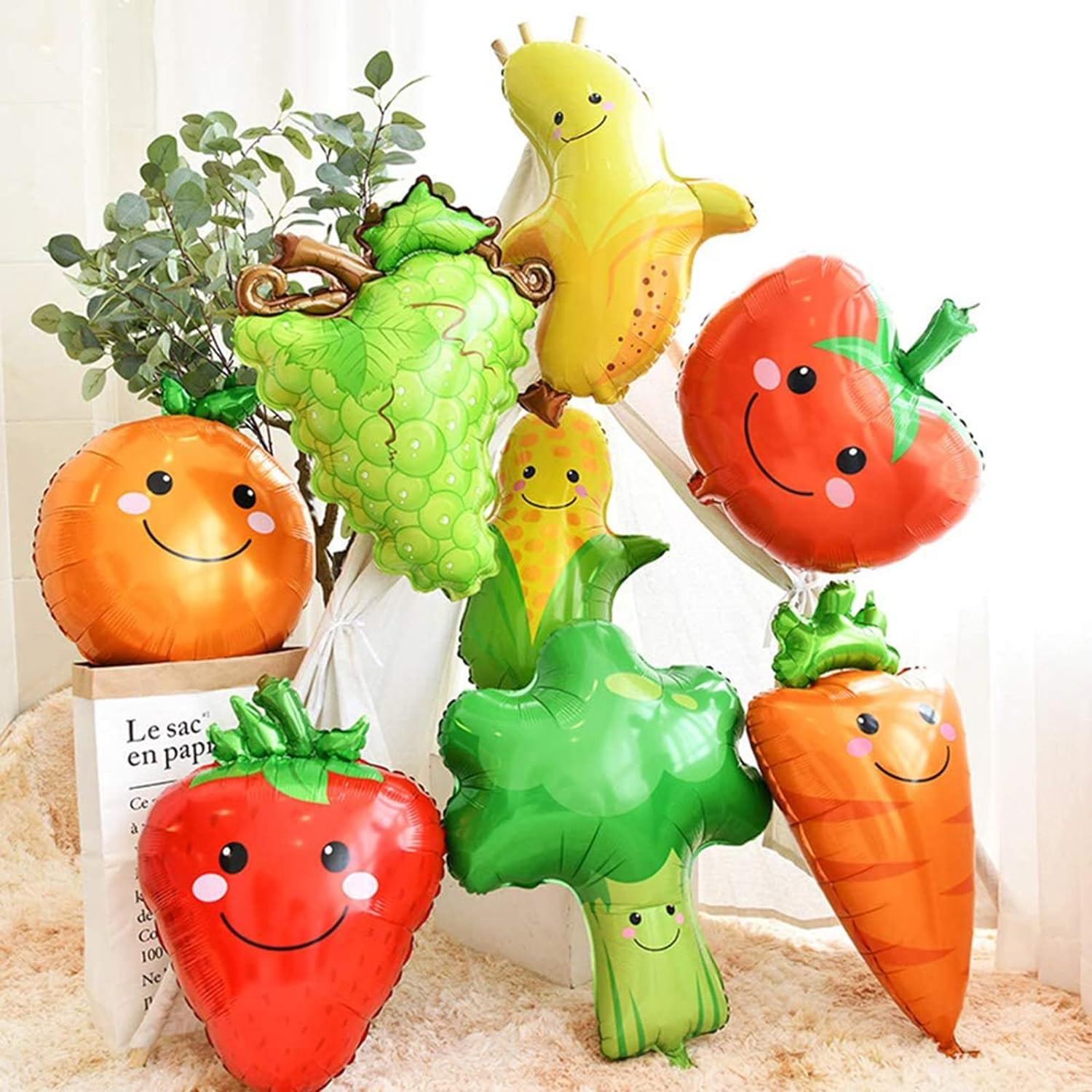 Yamibobo 12 PCS Multicolored Fruit & Vegetable Foil Balloons for Party Decoration, Birthday, Summer Party, Engagement, Christmas, New Year, Anniversary, Unisex-Kids, Unisex-Adults image number 3
