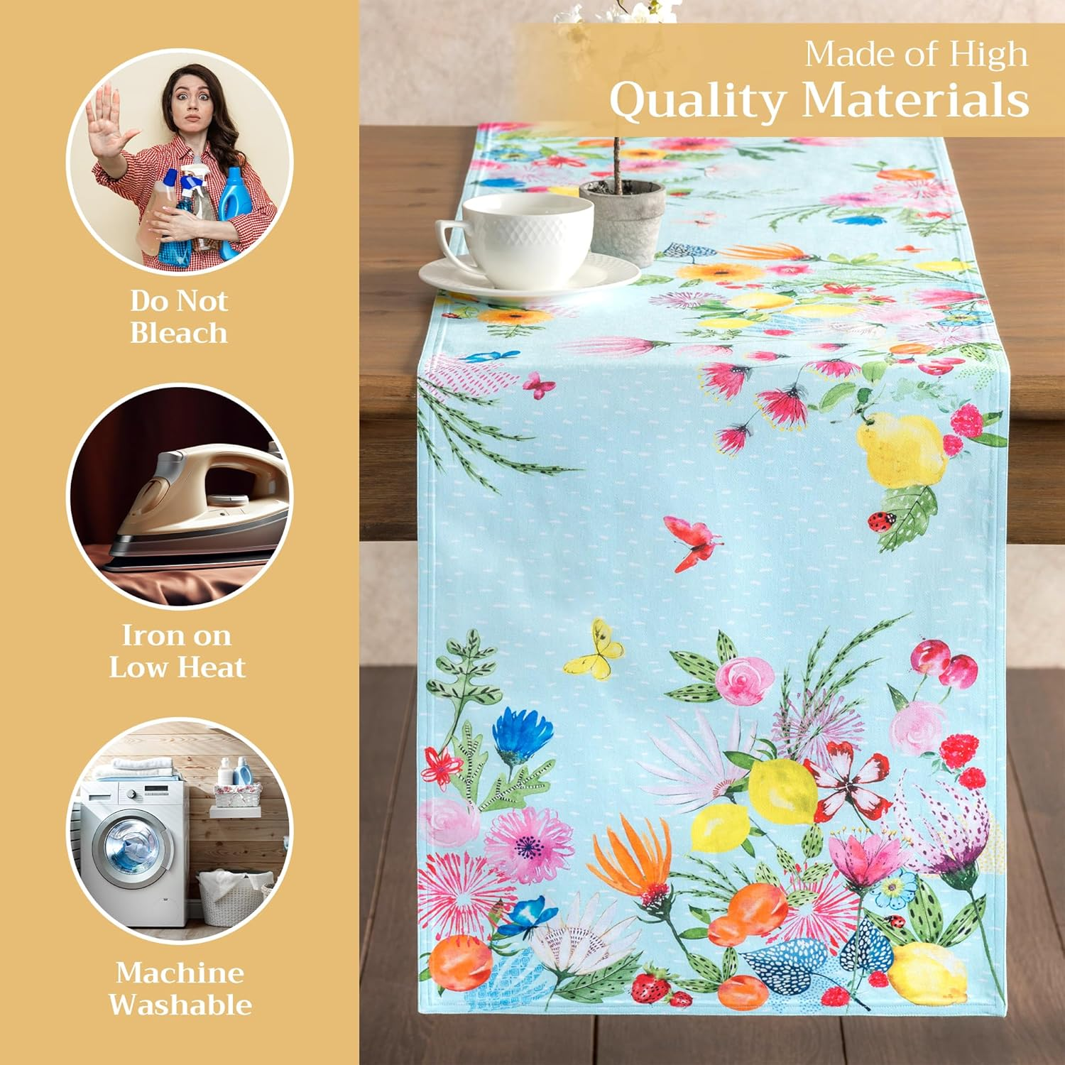 Maison D'Hermine Table Runner 100% Cotton Double Layer Table Runners 72 Inches Long Decorative for Home Kitchen Dining Party Wedding Bridal Shower Spring Summer (Jardin D'Ete - Mint, 14.50" X 72") image number 6