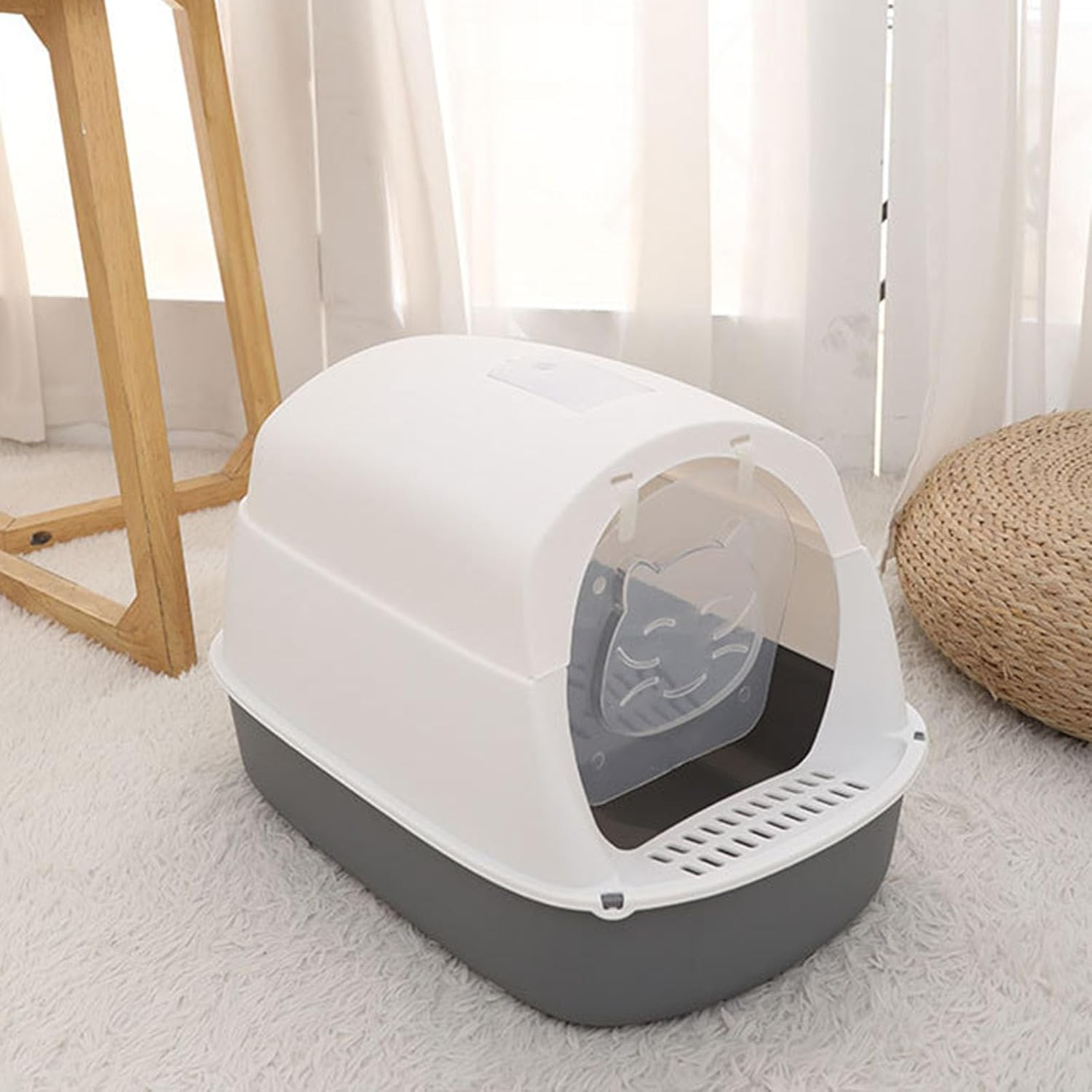 Enclosed Cat Litter Box, Sturdy Structure Odor Proof Scratch Resistant Kitten Toilet Box Cat Potty, Portable Cat Toilet Enclosed Litter Box Kitten Toilet for Indoor Cats Grey image number 2