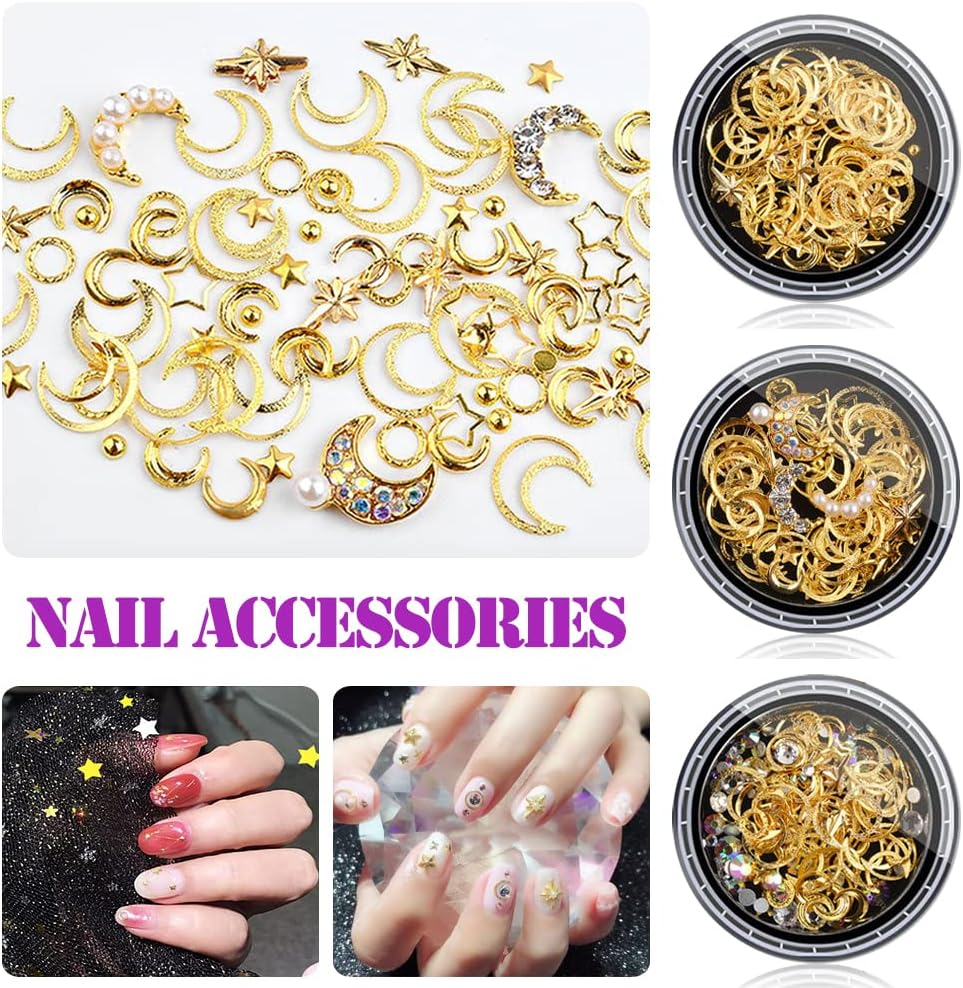 3D Moon Star AB Rhinestone Gems Pearl Nail Art Decor Decals Glitter Sequins AU #XY02 image number 3