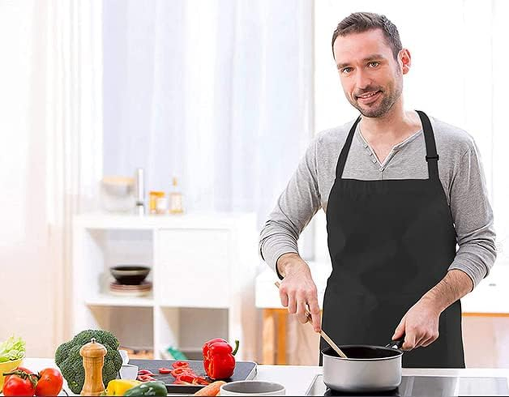 Hemi Home Bib Apron Adults Kitchen Chef Apron with Adjustable Neck Belt and 2 Pockets (Black) Women Men, 2 Colors, Chef, Kitchen, Home, Restaurant, Cafe, BBQ Grill Kitchen Cooking, Baking image number 3