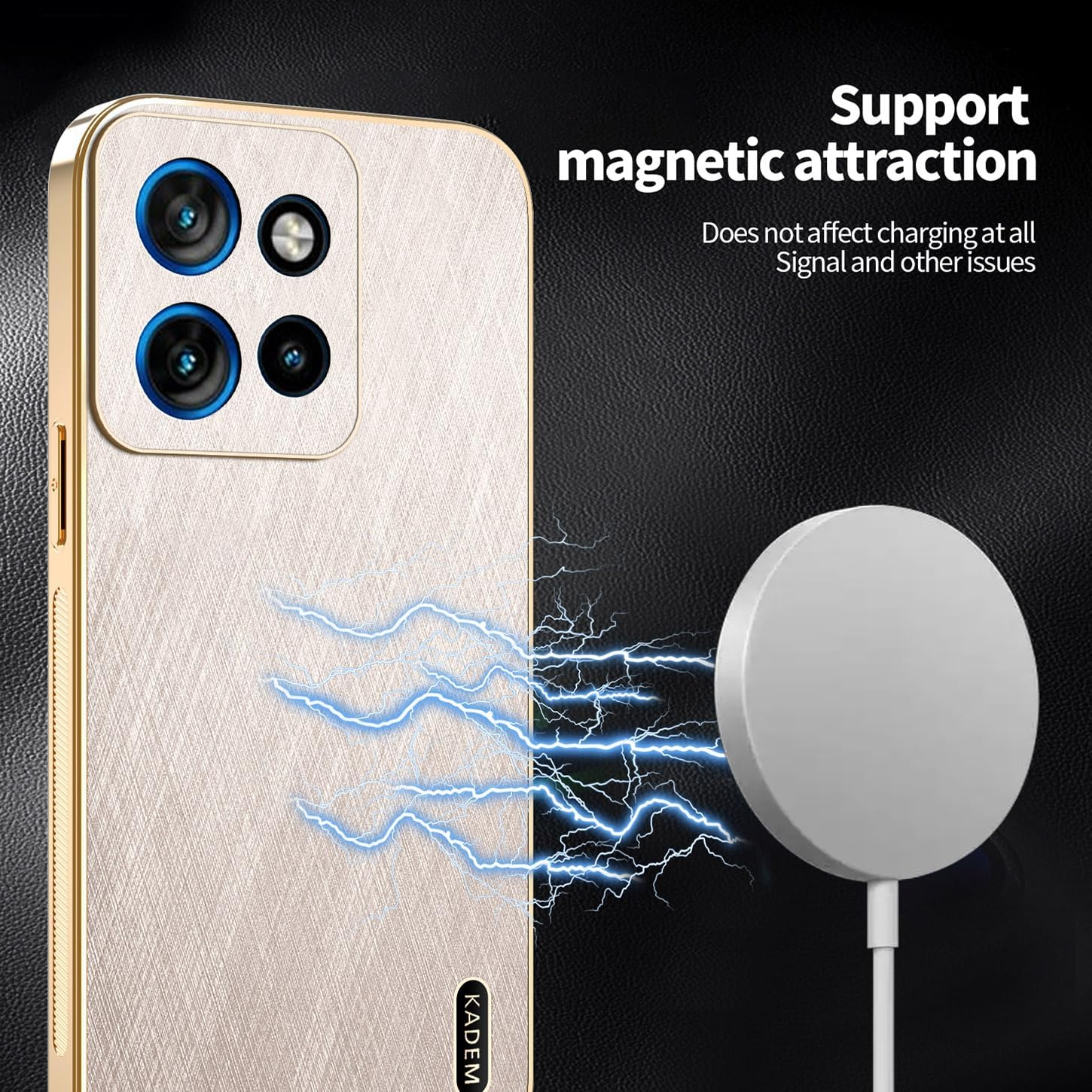 ILING Case for Motorola Moto G75 5G, Brushed Texture Design Premium Mobile Phone Case Made of Leather Finish, Ultra Thin Soft Silicone TPU Bumper Shockproof Protective Case (Gold) - Gold image number 4