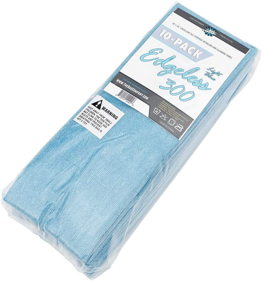 The Rag Company (10 Pack Edgeless 300 16 X 16 Microfiber Terry Towel, Light Blue