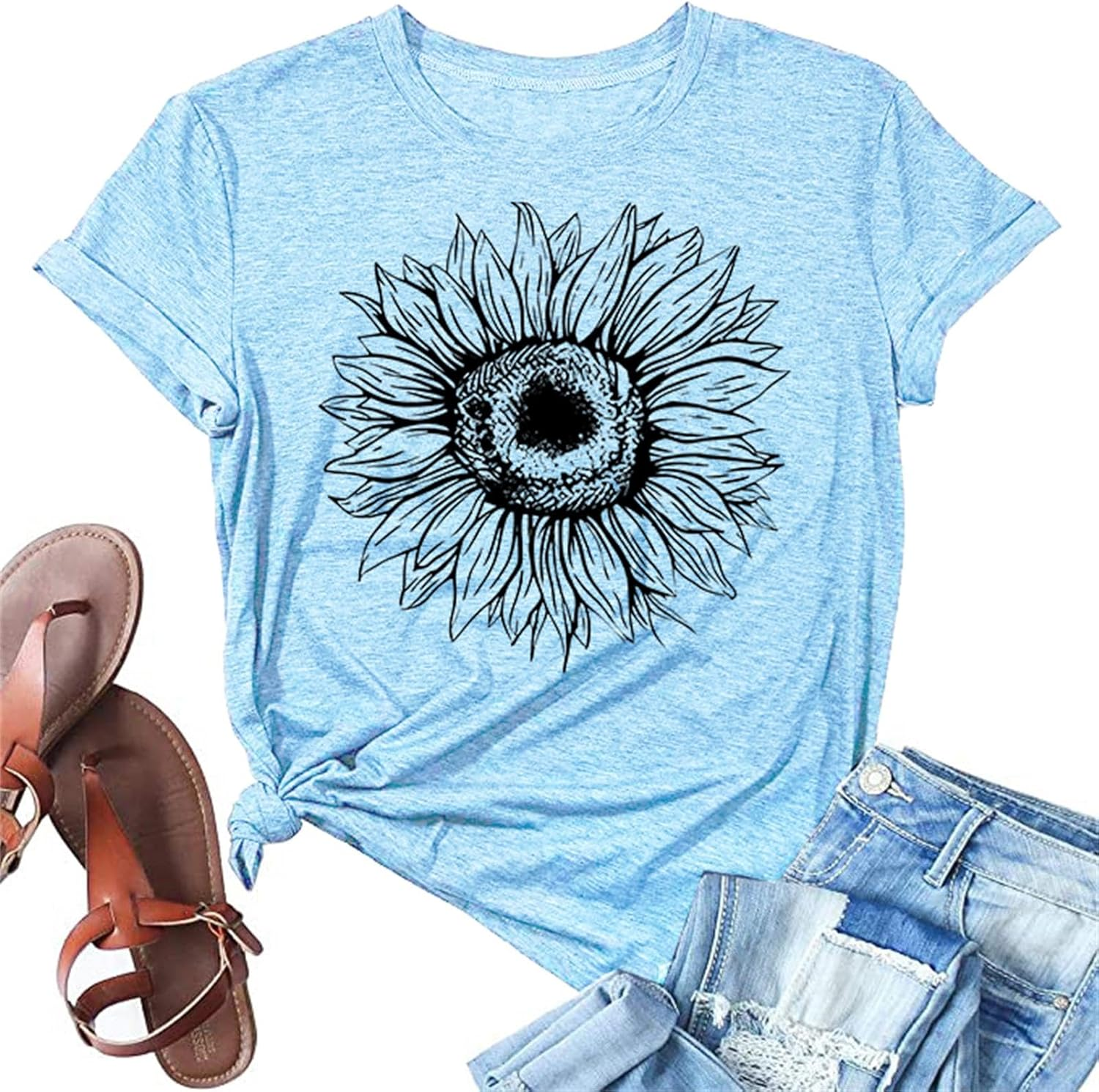 Sunflower Flower Print T Shirt for Summer
