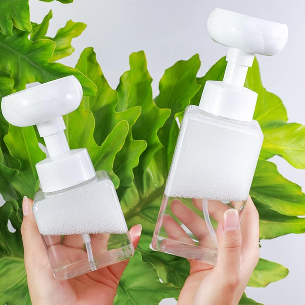 Kichvoe 2Pcs Flower Shape Foaming Hand Soap Dispensers Refillable Pump Bottles for Liquid Soap Shampoo and Lotion Transparent for Bathroom and Kitchen Counters
