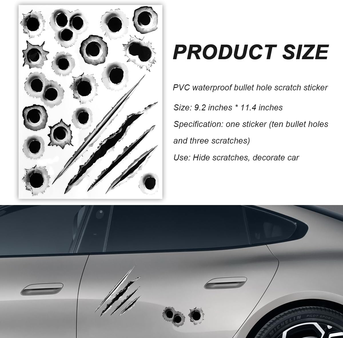 3D Bullet Hole Car Stickers, Ultra-Realistic Fake Bullet Hole Auto Body Scratch Decal, Waterproof PVC Fake Hole Sticker Automotive Tattoo Decoration for Bumper Window Helmet (Style A) image number 6