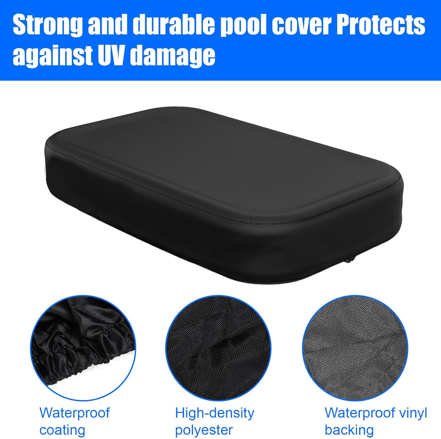 Rectangular Pool Cover for Inflatable Pool, 10.2X6.2X1.7Ft 210D PU Water Proof Oxford Fabric Cover with Elastic Band & Buckle Loop image number 4