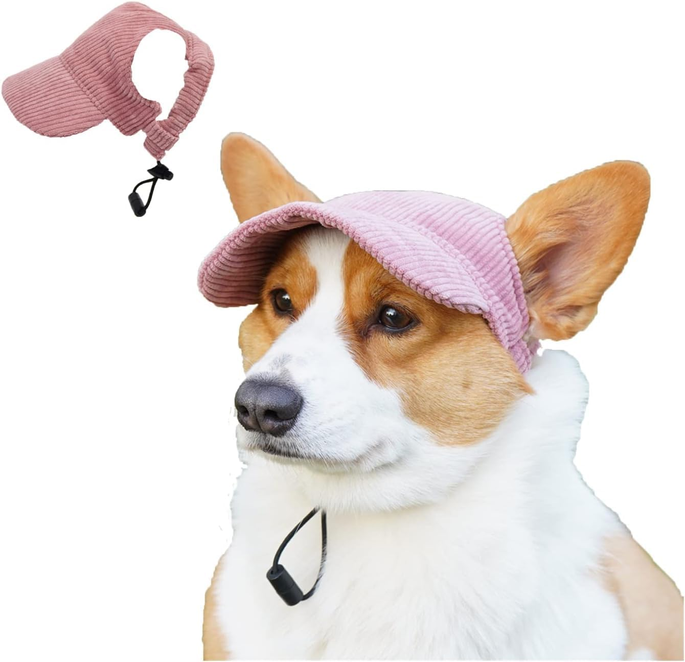 Generic Dog Cap, Thickened Corduroy Sunscreen Hat with Ear Holes Chin Strap for Cats Dogs (Pink, L) image number 2