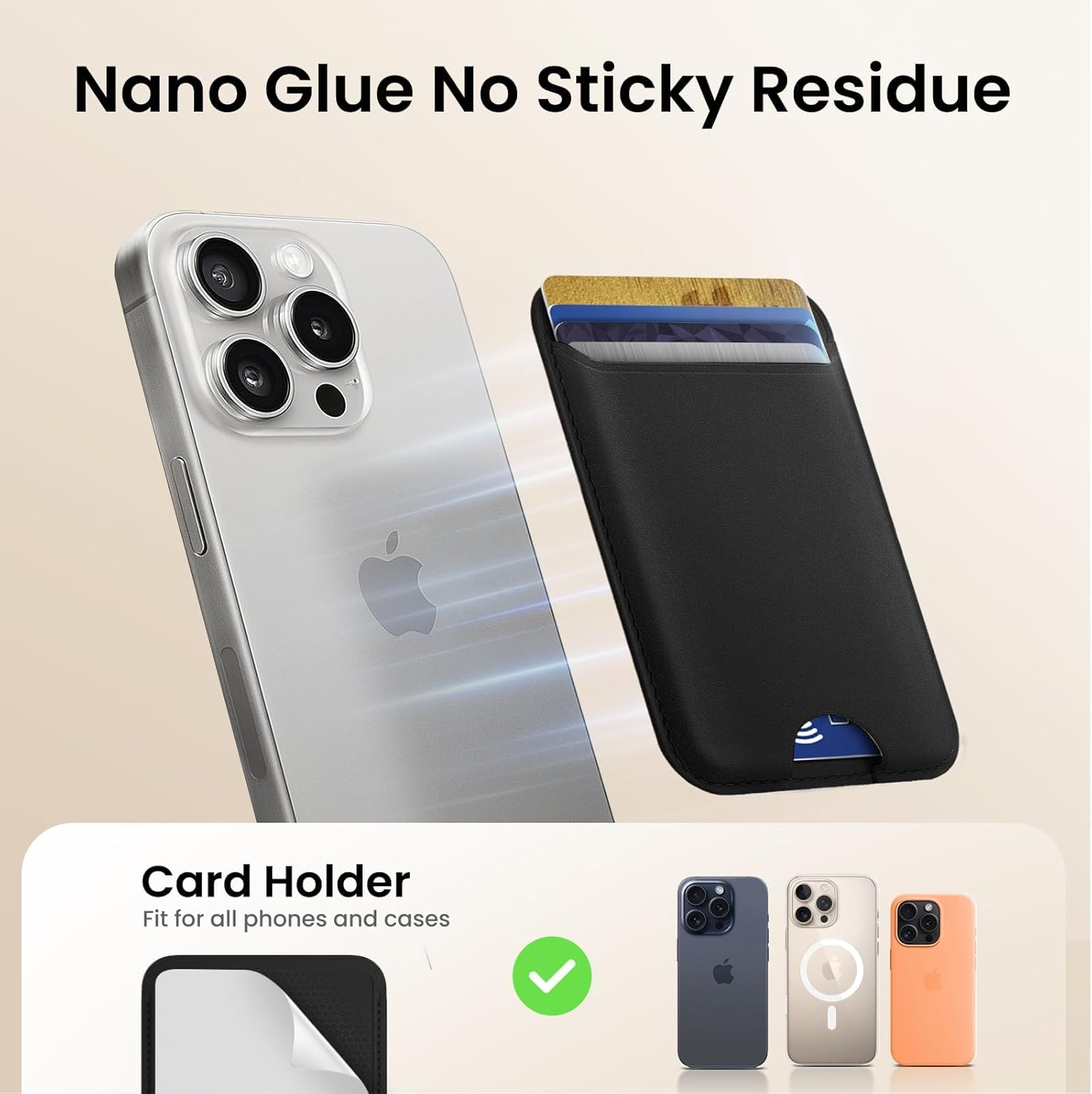 Nltyou Phone Card Holder Pocket for Phone Back Stick to Wallet Credit Card ID Card Holder Self Adhesive Sticker for Iphone