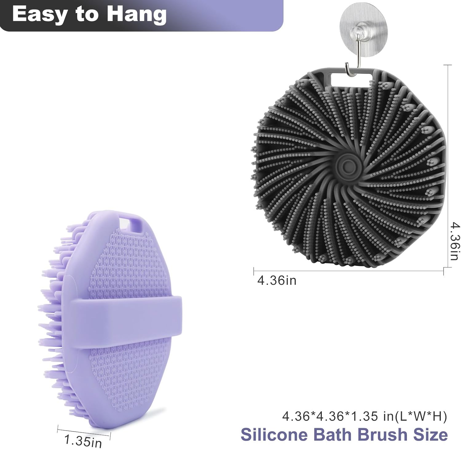 2-Pack Silicone Body Scrubber Shower Brushes,Exfoliating Body Scrubber for All Skin Type, Eco Friendly Shower Scrubber for Body, Silicone Body Brush for Showering (Gray & Purple) - Black  Green image number 3