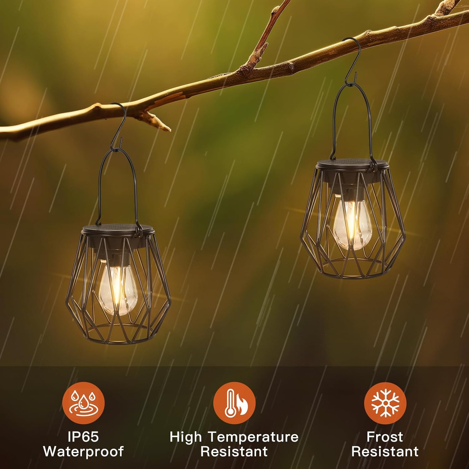 Solar Lights for Outdoor Hanging/Standing, Pack of 2 IP65 Waterproof Metal Solar Lantern, Retro LED Solar Lanterns, Diamond for Outdoors, Garden, Balcony, Outdoor, Patios, Warm White image number 4