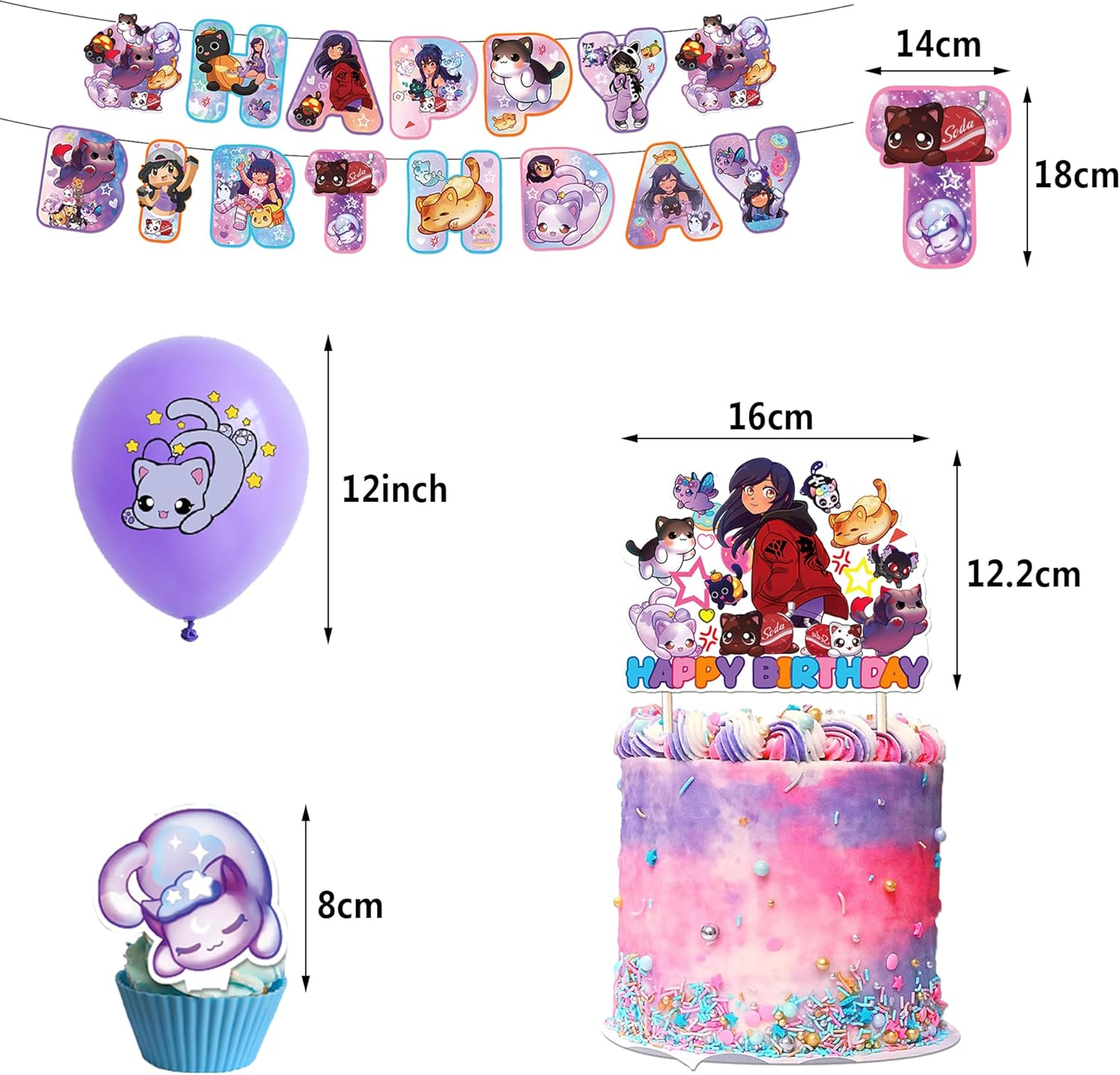 Aphmau Cat Birthday Party Decoration - Cat Balloons, Plushies, Cake Topper, Garland image number 3
