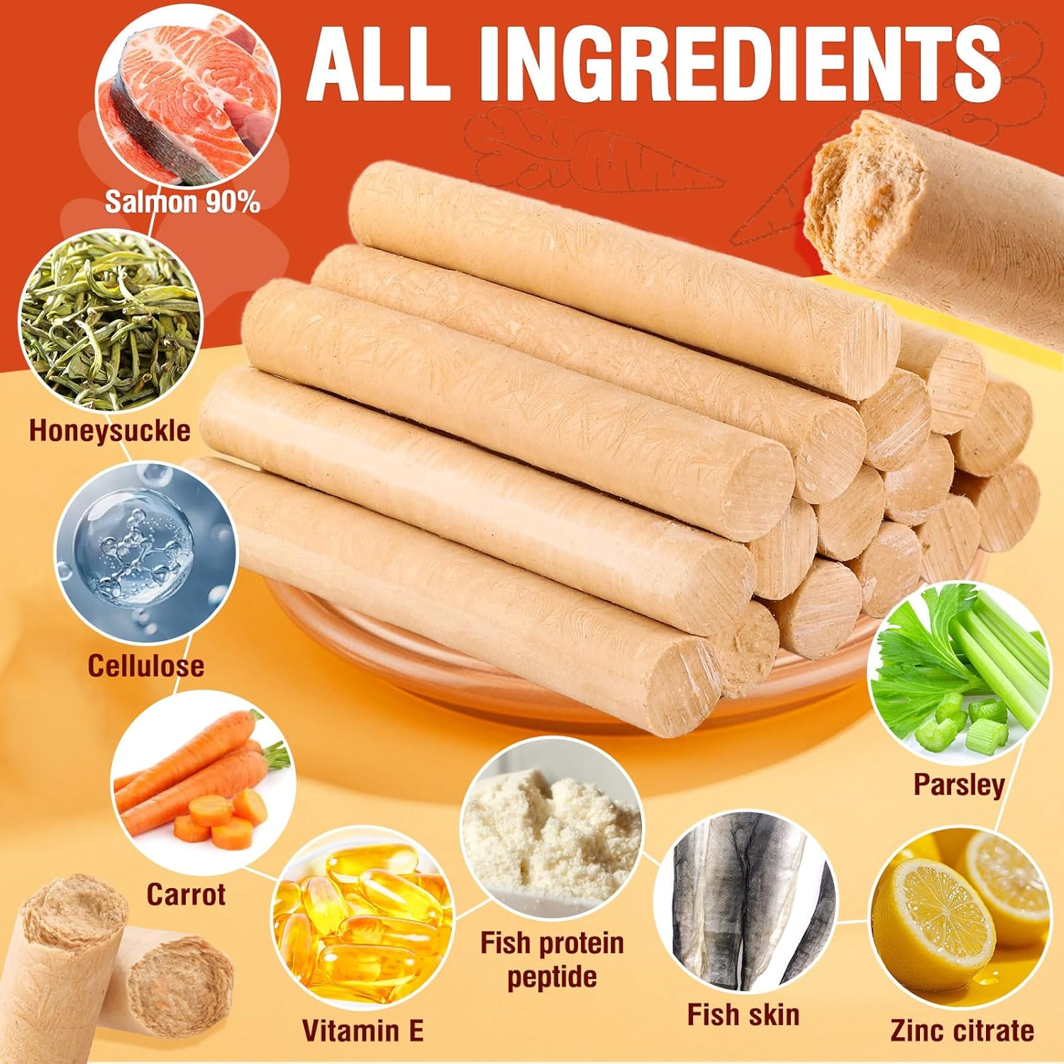 75G Dehydrated Salmon Sticks for Dog,Natural Salmon and Carrots,Easy to Digest and High Protein,For Daily Dog Training and Dental Healthy image number 2