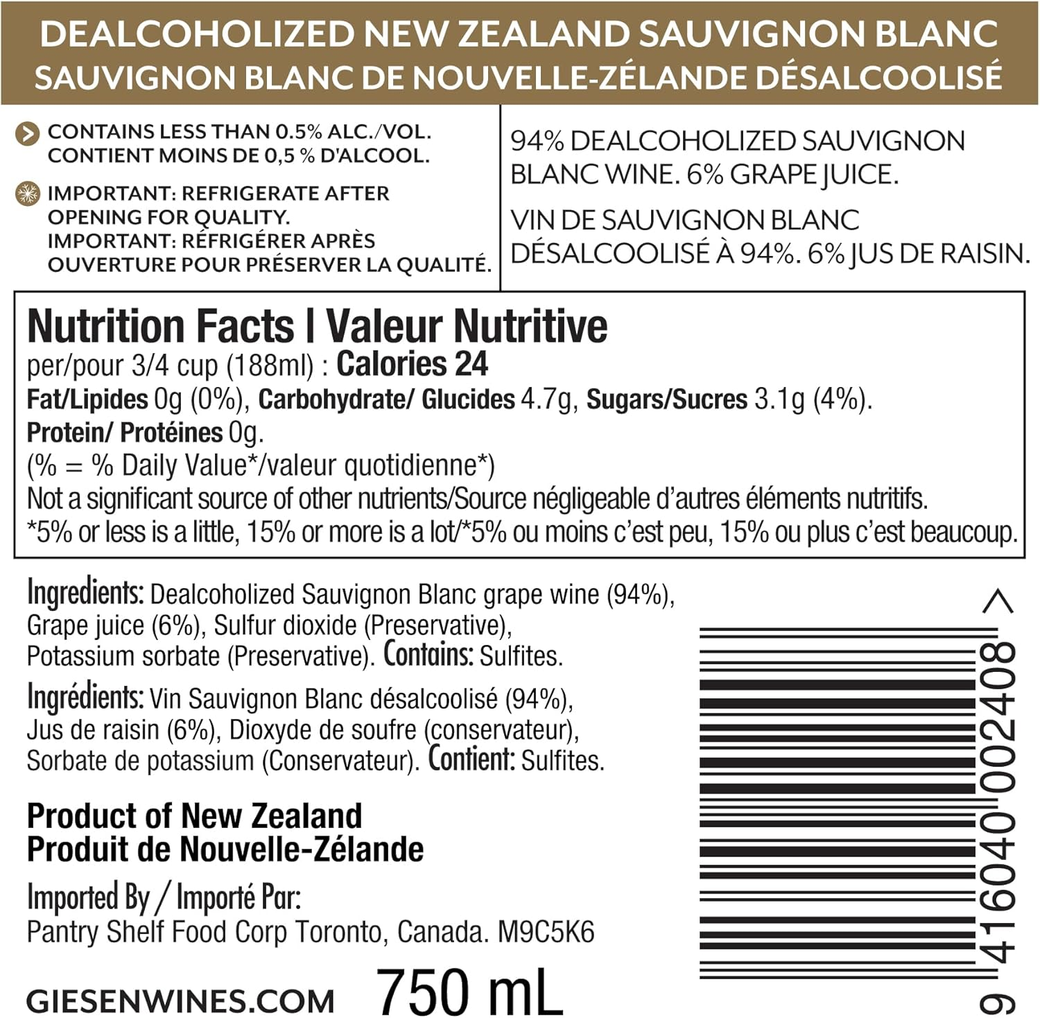 Giesen 0% Sauvignon Blanc White Wine 750 Ml image number 5