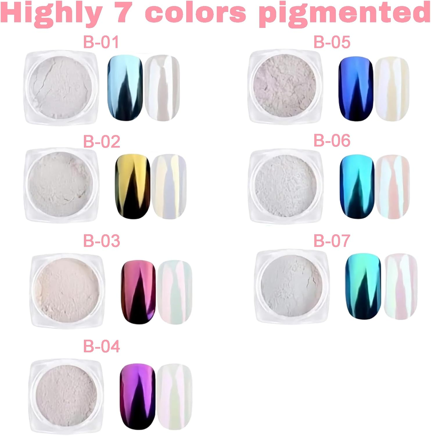 HHMJZW Chrome Nail Powder - 7 Colors White Pearl Chrome Nail Powder Kit for Nails Art with Holographic Mirror Gradient Effect image number 1