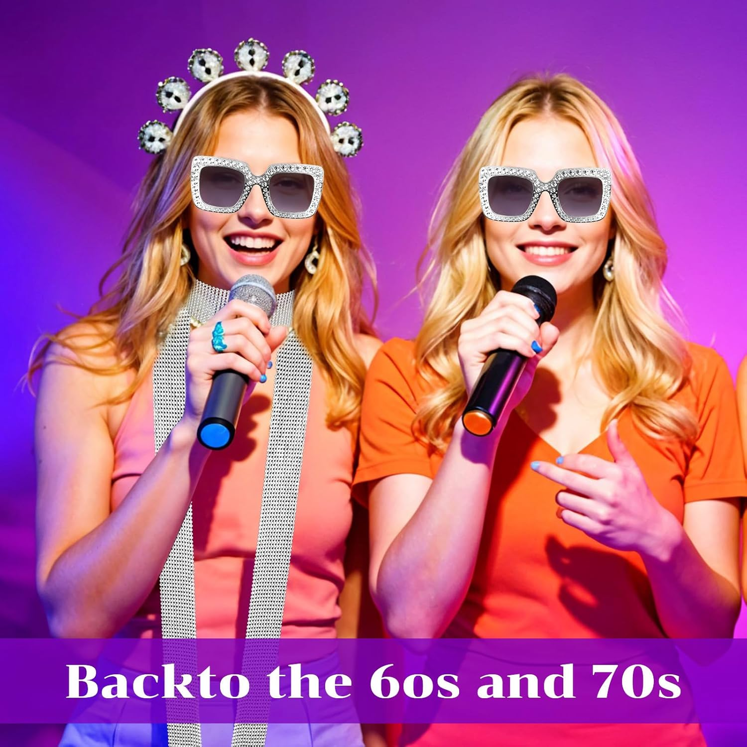 Abeillo Disco Outfit for Women - Silver Sequin Scarf & Glasses Set 70S Disco Outfits Accessories Women image number 3