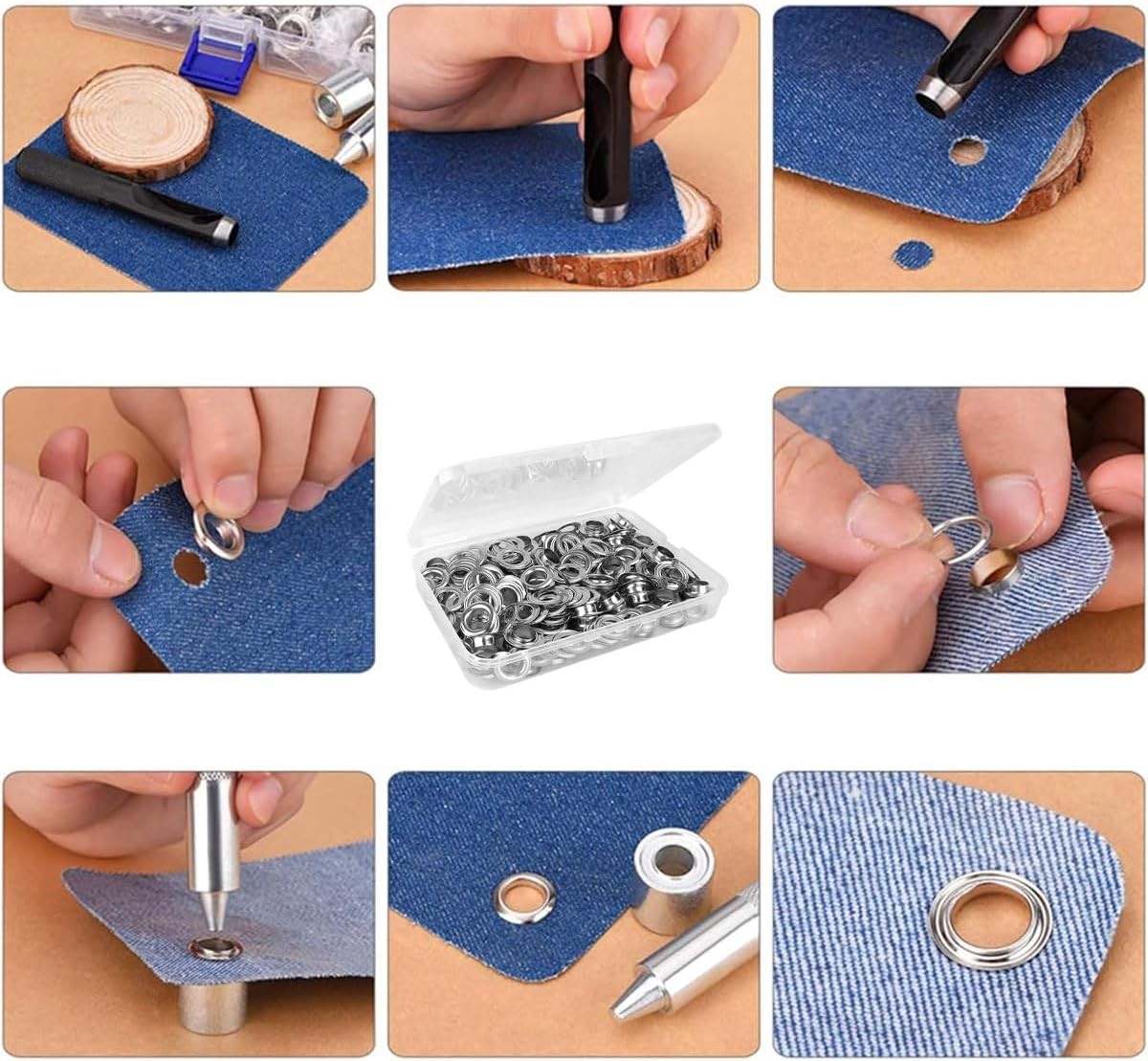 AIMALL Durable Copper Eyelet Tool Kit - Includes 200 Sets of 12Mm Grommets, Robust Installation Tools for Tents, Tarpaulins & More, Craft & Repair Essentials image number 5