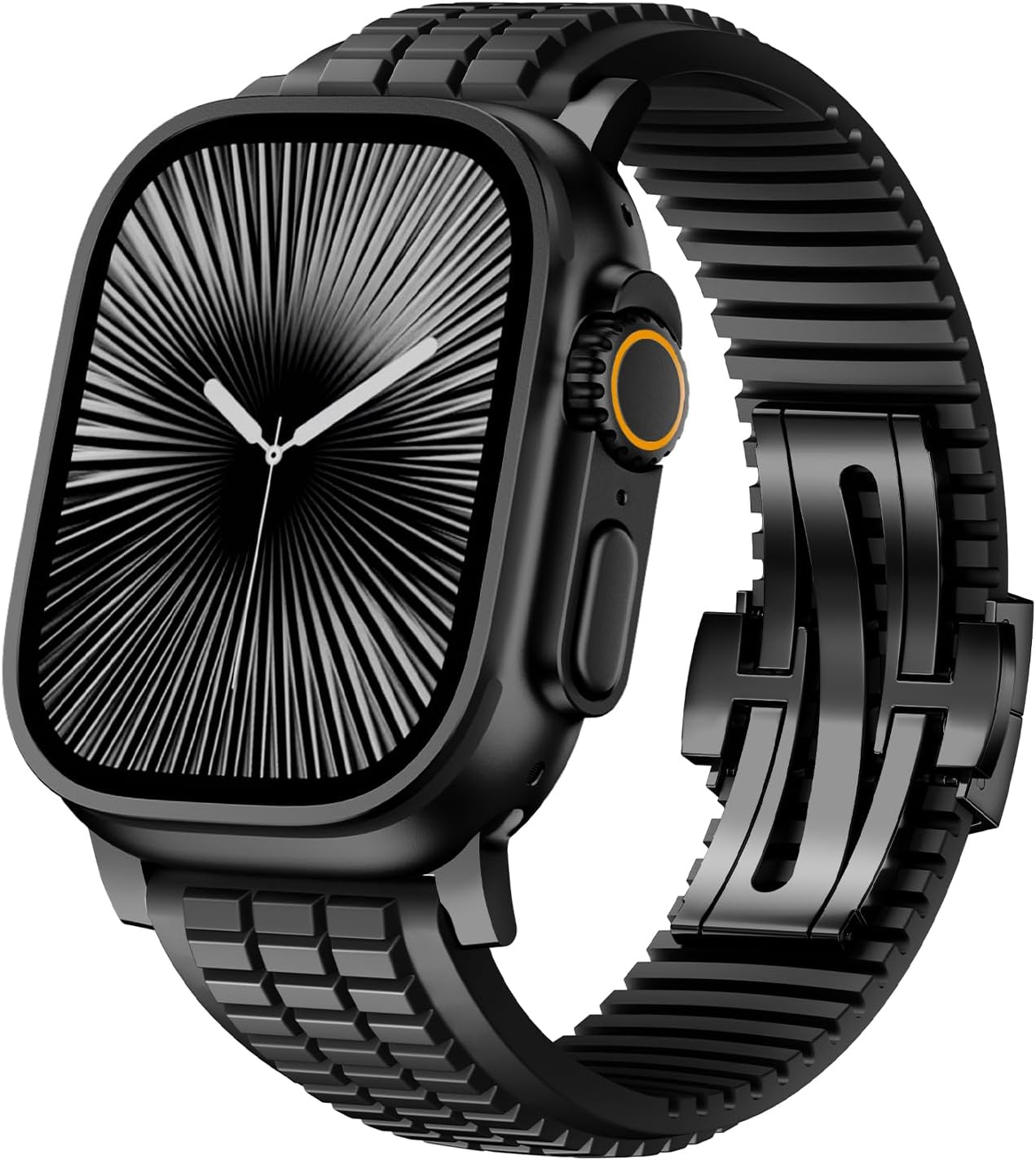 SEURE FKM Strap for Apple Watch Ultra 2/1 49 Mm, Series 10 46 Mm, Series 9/8/7 45 Mm, Series SE2/6/SE/5/4 44 Mm, Series 3/2/1 42 Mm Business Sport Fluororubber Wristbands Replacement Strap for Men