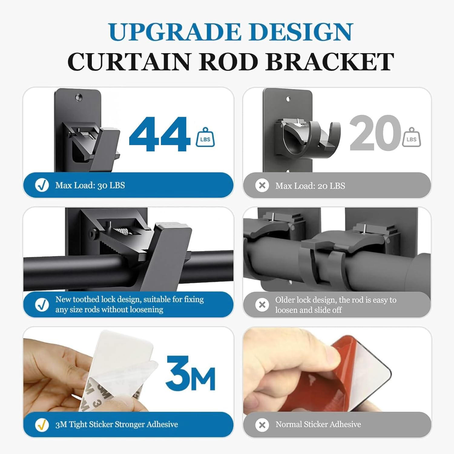 No-Drill Curtain Rod Brackets &ndash; 3M Adhesive Heavy Duty Holders for Bathroom, Bedroom & Kitchen | Universal Damage-Free Window Rod Hooks, Nail-Free Installation (4PC, Black) image number 2