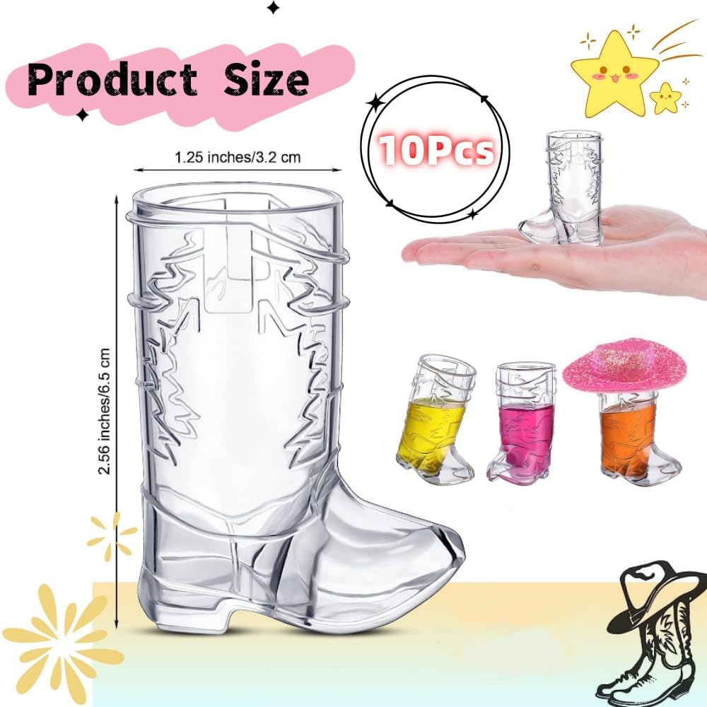Mini Cute Cowboy Boot Shot Glasses, 10Pcs Plastic 1Oz Mini Western Hats Reusable Boot Cups for Cowgirl Cute Craft Bachelorette Party Supplies Decorations