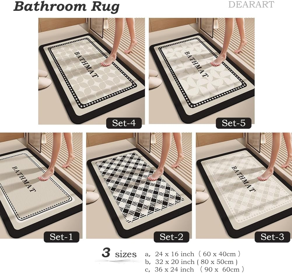 DEARART Bath Mat Bathroom Rug 60''W X 40''L Cm, Non Slip Absorbent Rugs, Thick Mats Carpet for Bathroom Floor Water Absorption, Comfortable and Dry Quickly, Set-4